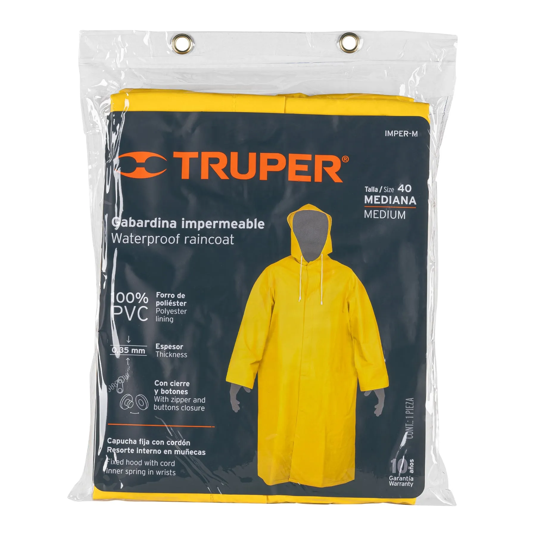 Capa Impermeable Amarilla De Pvc Con Capucha, Talla M Truper