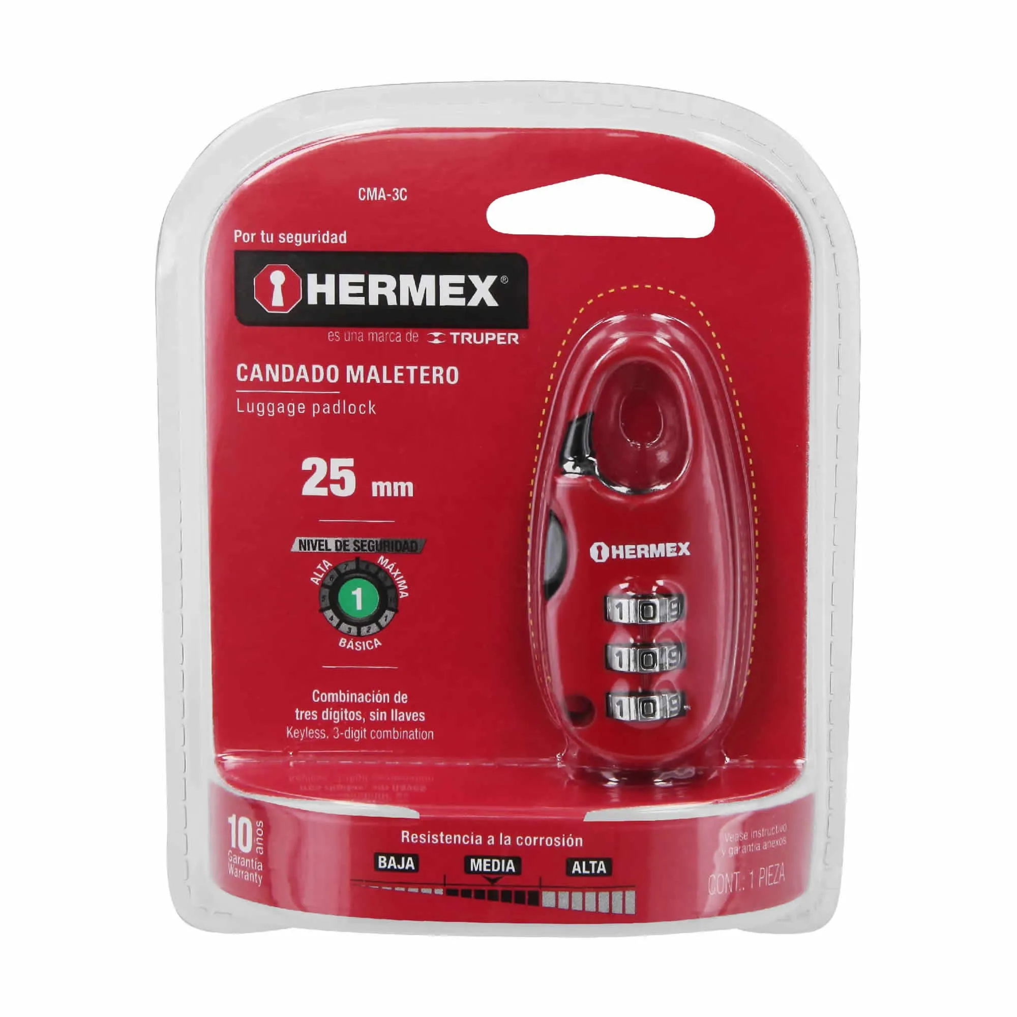 Candado De 25 Mm Para Maleta Y Locker, No Requiere Llave Hermex