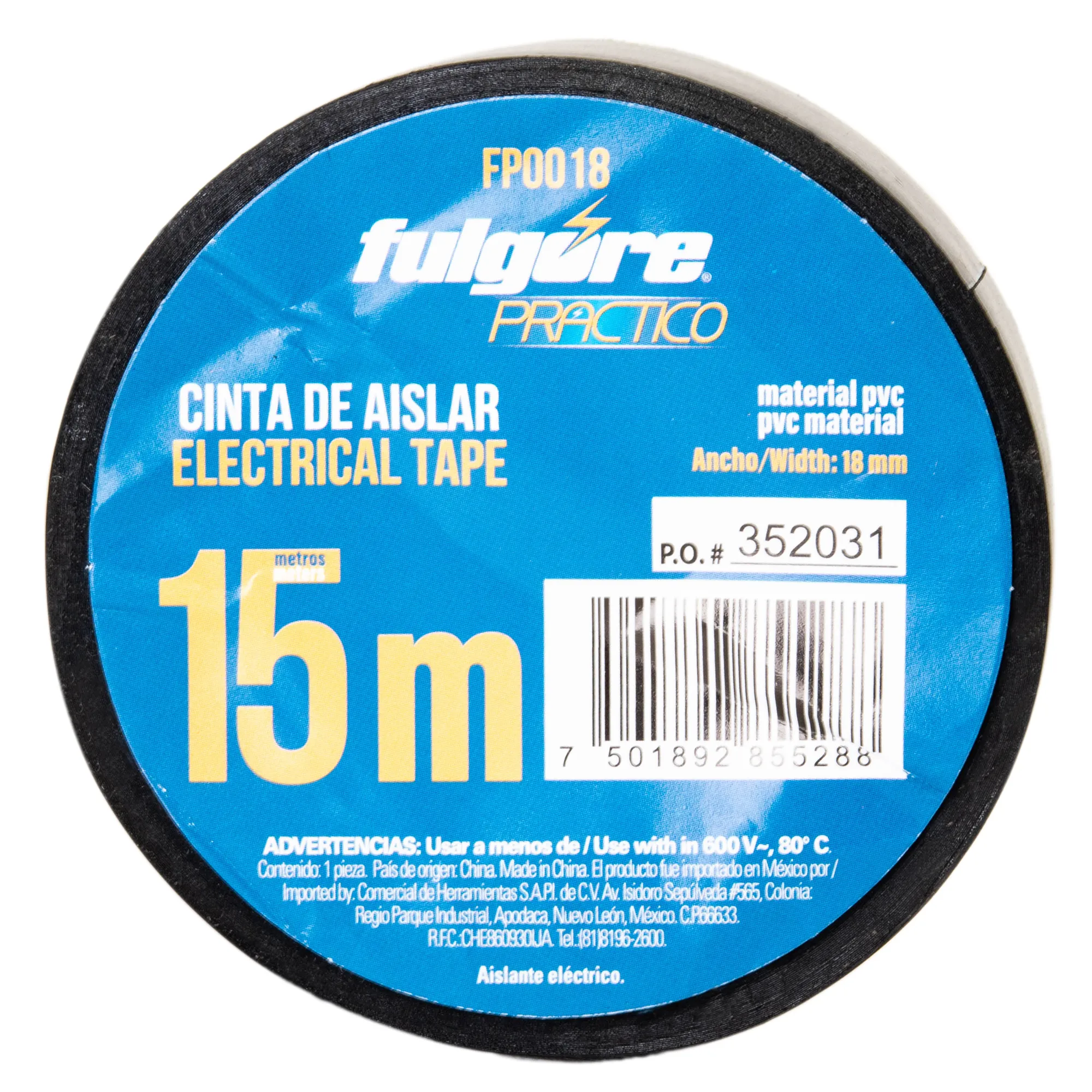 Cinta De Aislar Negra 15 Metros Fulgore 18 Mm X 0.13 Mm