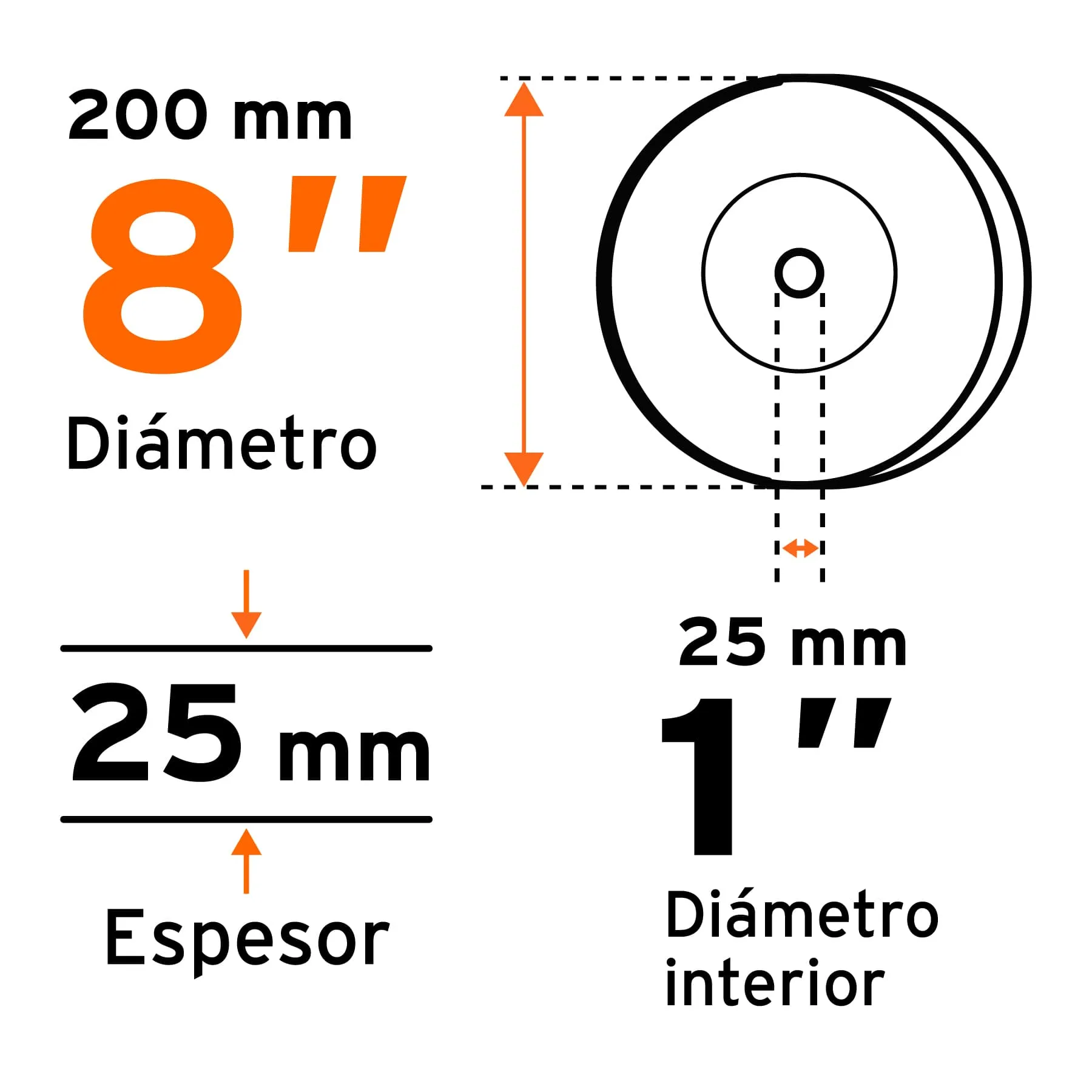 Piedra Abrasiva De 8" Para Esmeril, Grano 36, Espesor 1" Truper