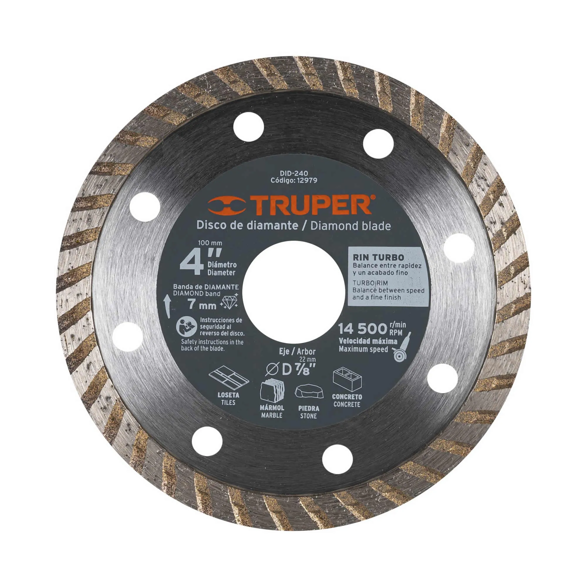 Disco De Diamante Rin Turbo De 4", Centro 7/8" Truper