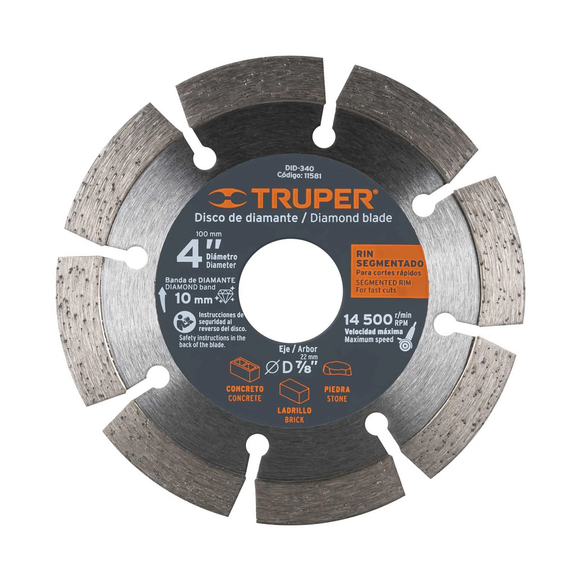 Disco De Diamante Rin Segmentado De 4", Centro 7/8" Truper