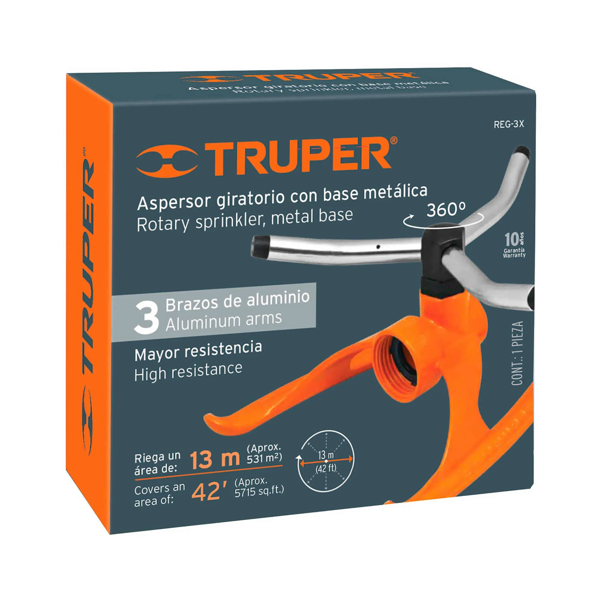 Aspersor De Riego 360° De Metal Y Aluminio, Área De 12.6 M Truper