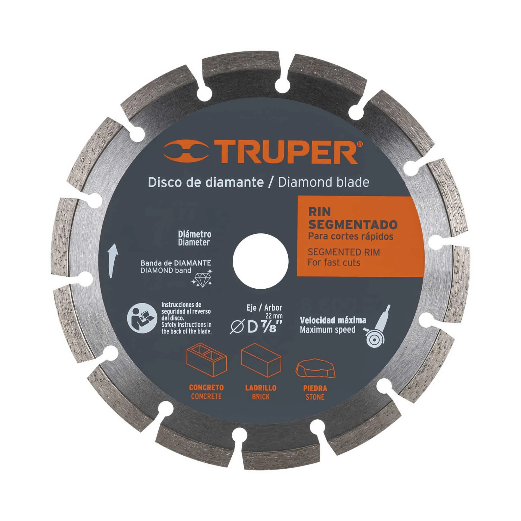 Disco De Diamante Rin Segmentado De 9", Centro 7/8" Truper