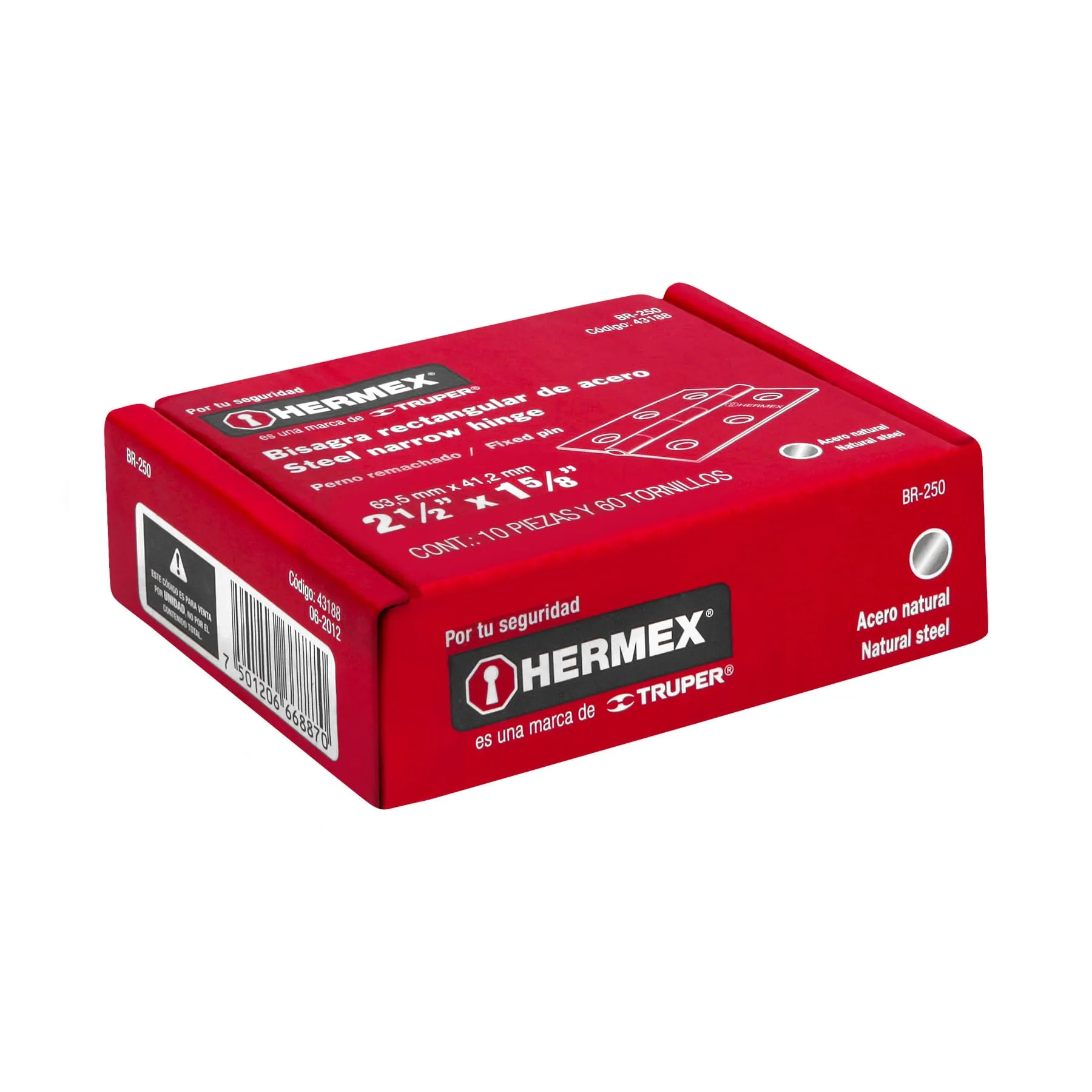 Caja De 20 Bisagras Rectangulares De 6.4 Cm, Acero Hermex