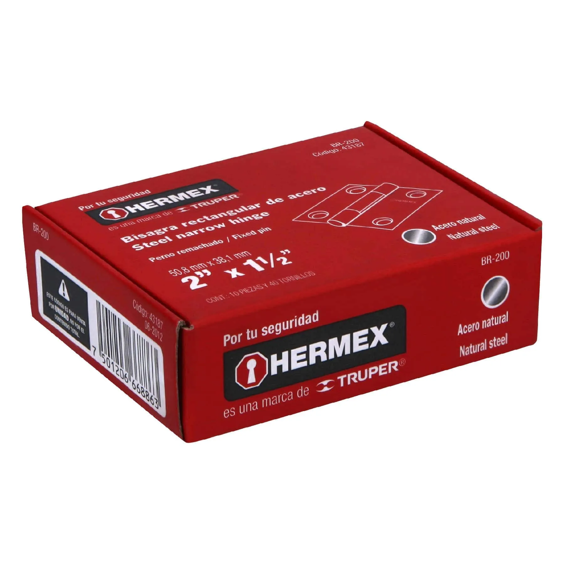 Caja De 20 Bisagras Rectangulares De 5.1 Cm, Acero Hermex