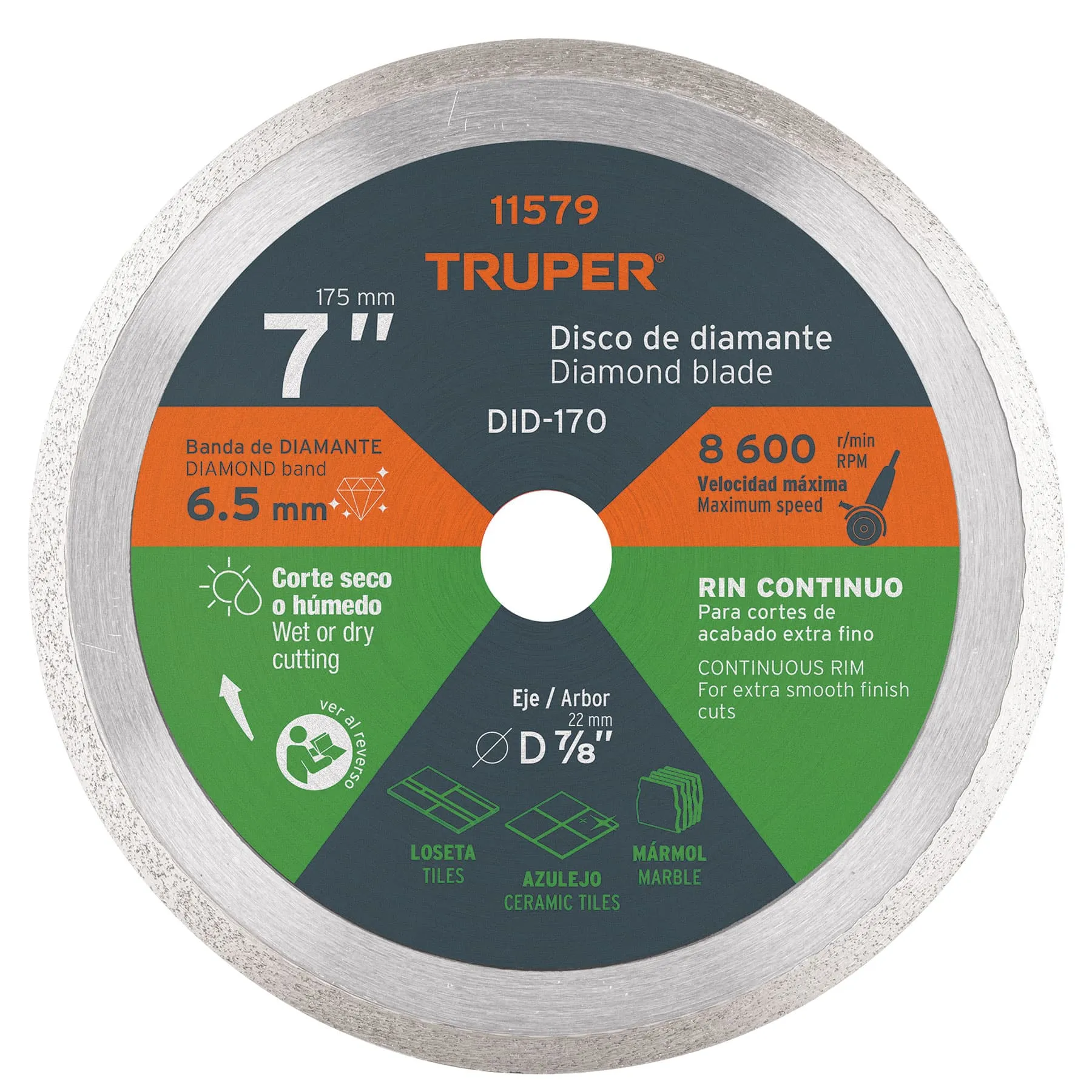 Disco De Diamante Rin Continuo De 7", Centro 7/8" Truper