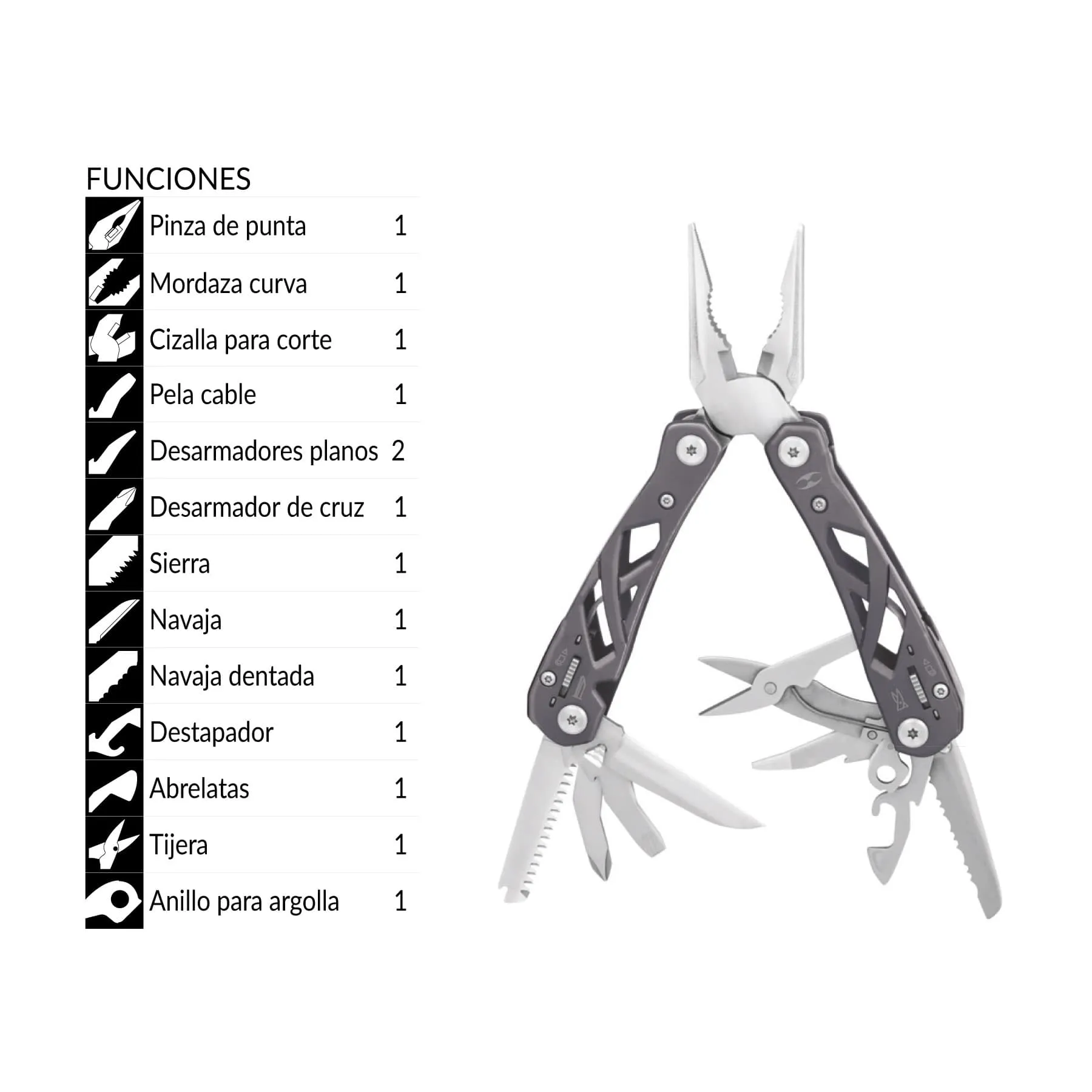 Navaja Multiherramienta En Acero Inoxidable, 14 Funciones Truper