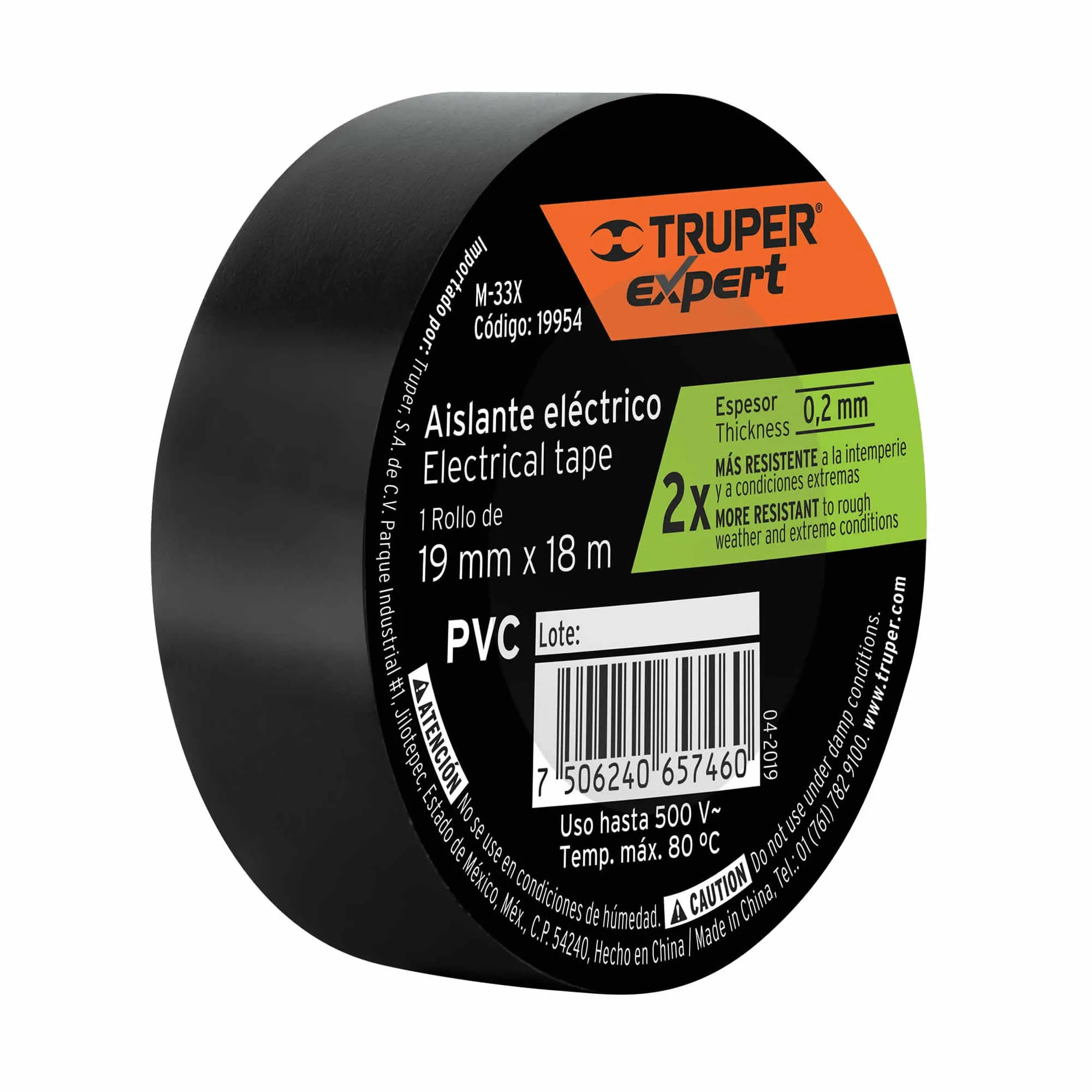 Cinta De Aislar Industrial De Pvc Negra De 18 M X 19 Mm Truper