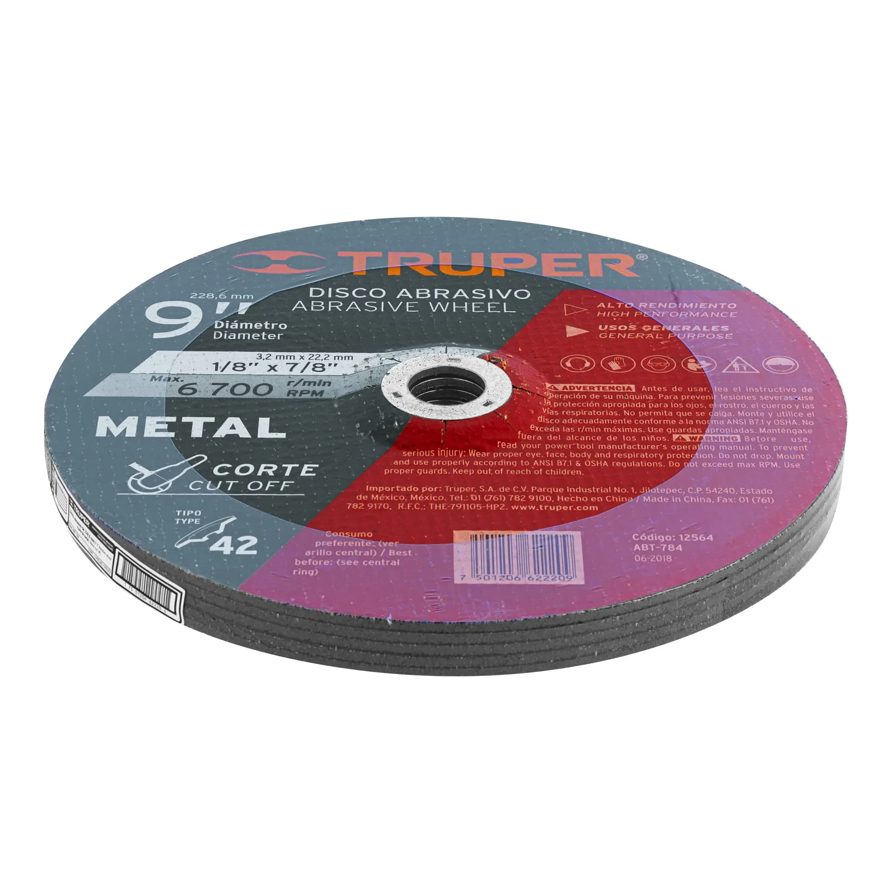 Disco Para Corte De Metal De 9", 3.2 Mm, 6.650 Rpm Truper