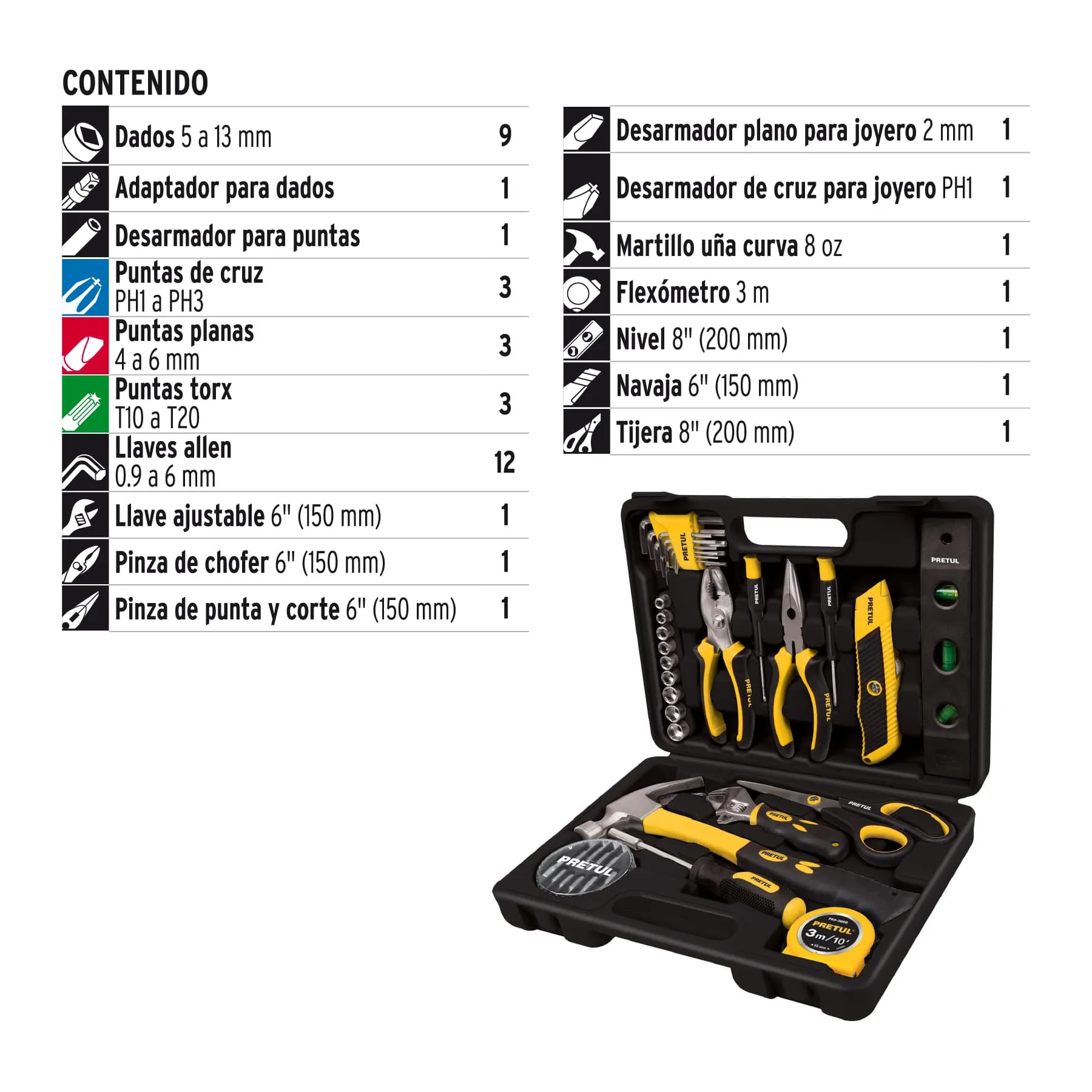 Juego De Herramientas 42 Piezas Comfort Grip Cuadrante 1/4" Pretul