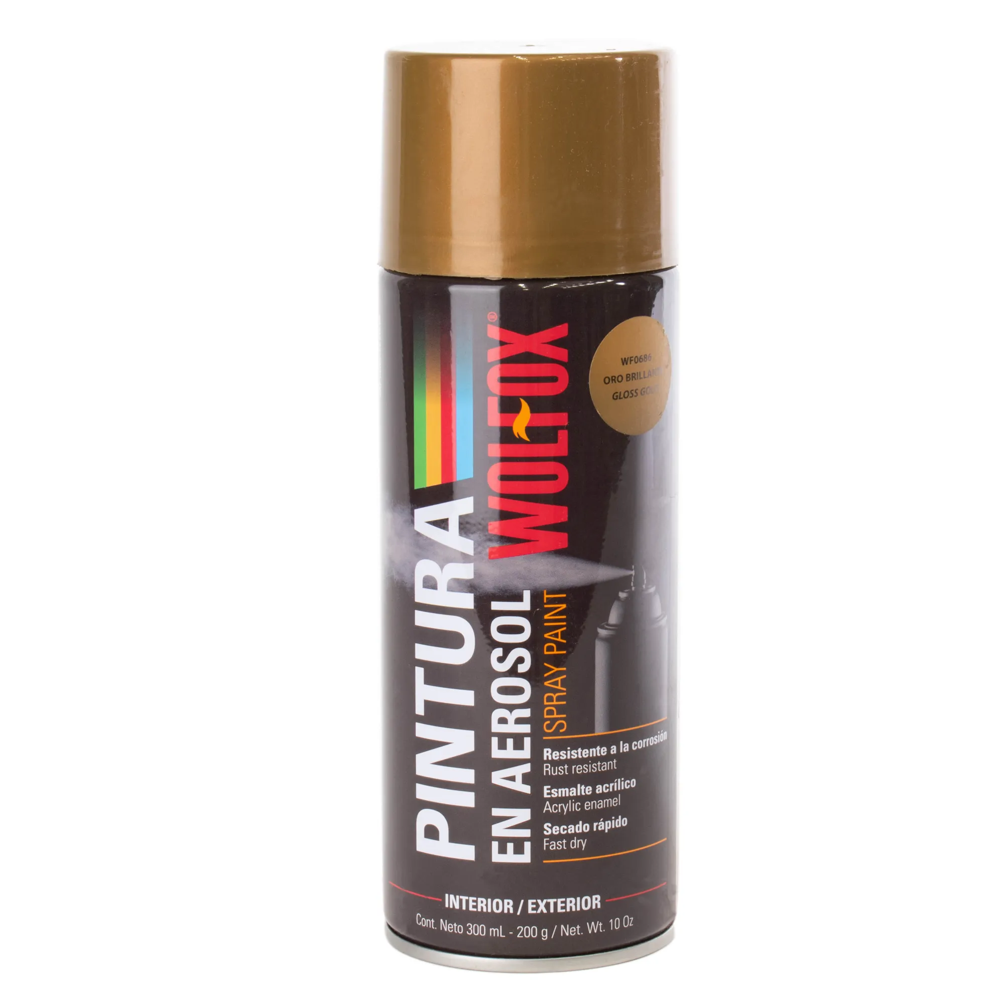 Pintura Aerosol Oro Brillante Metalizado Wolfox 300 Ml