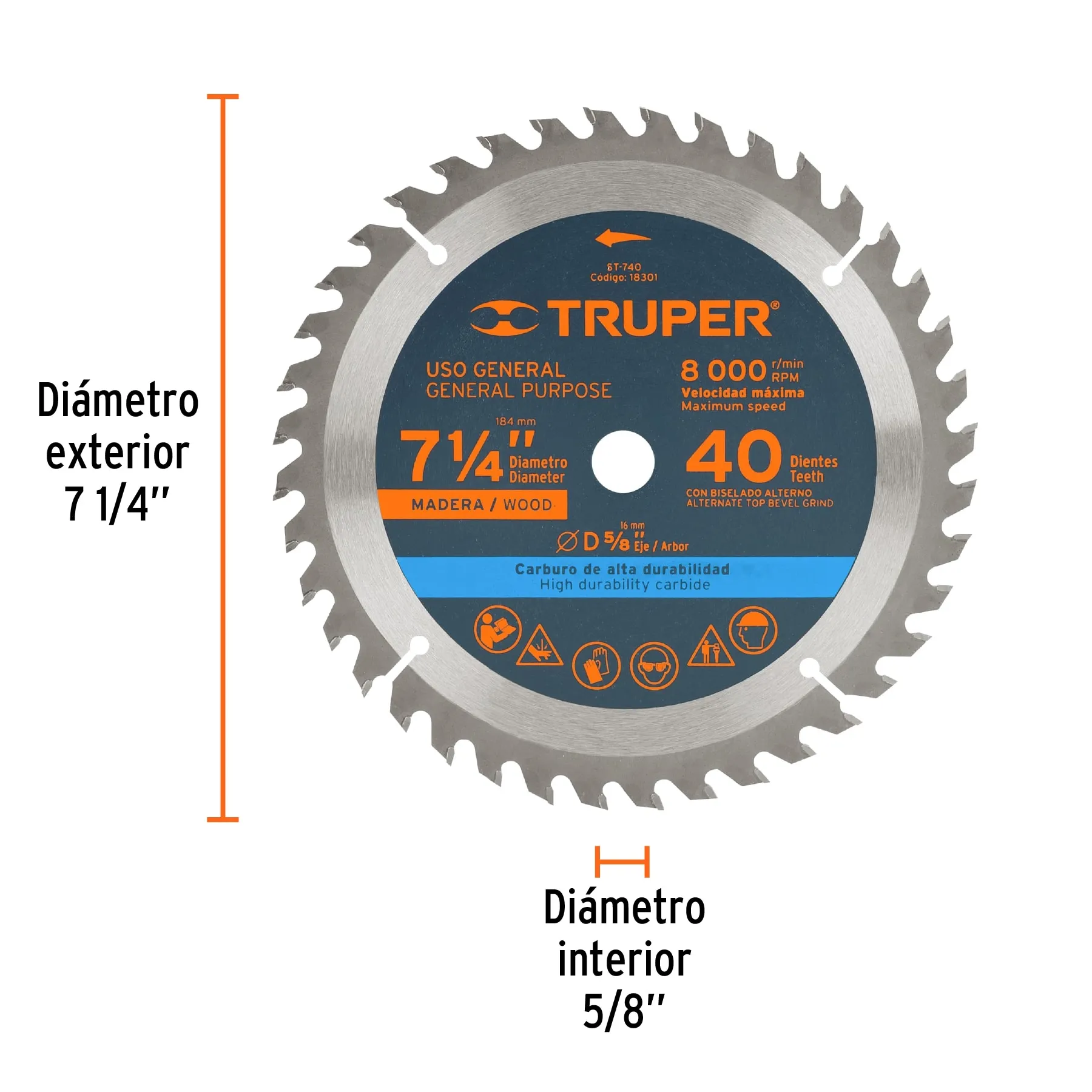 Disco Sierra Madera De 7.1/4", Centro 5/8", 40 Dientes Truper