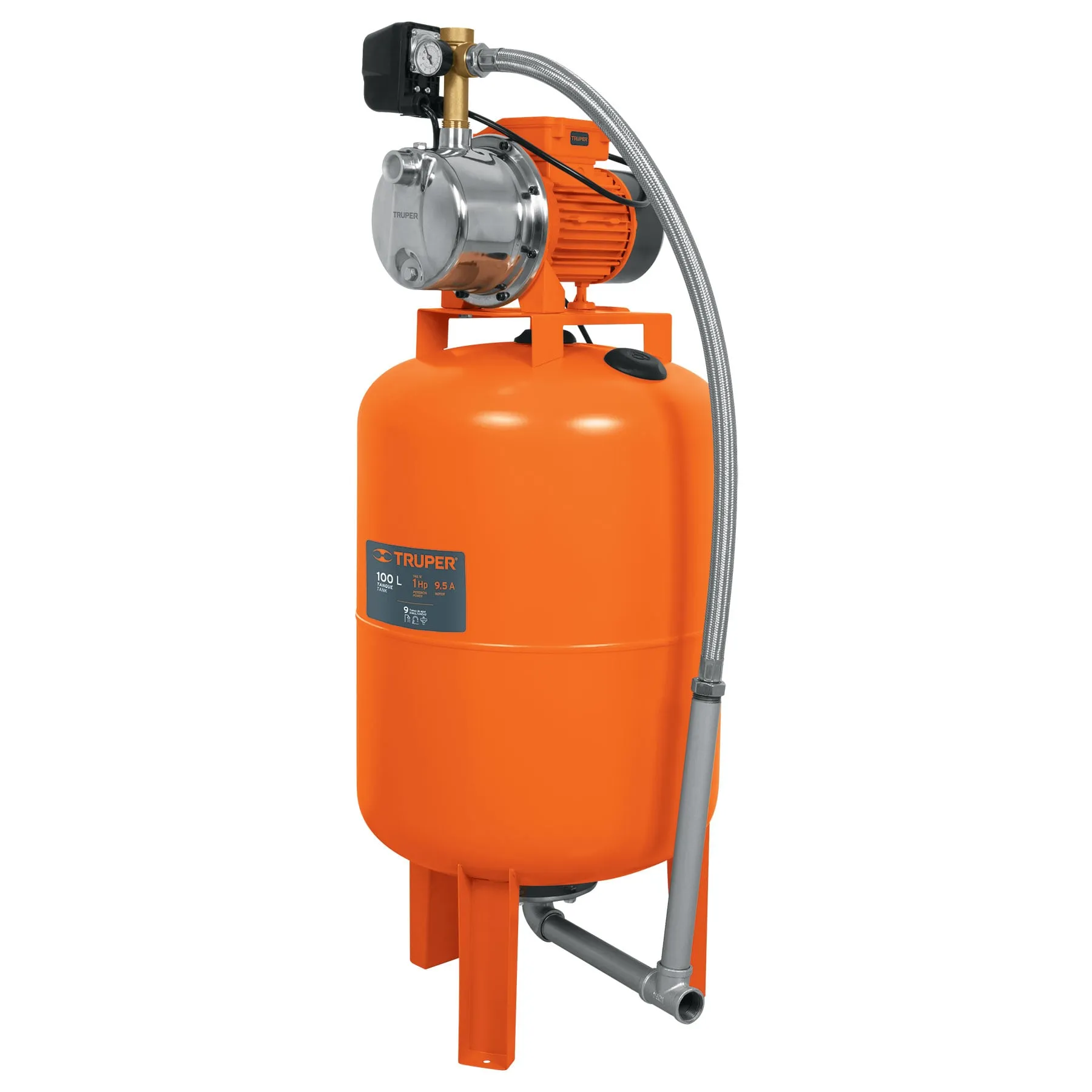 Bomba Hidroneumática 100 L Industrial, 1 Hp, Bobina De Cobre Truper