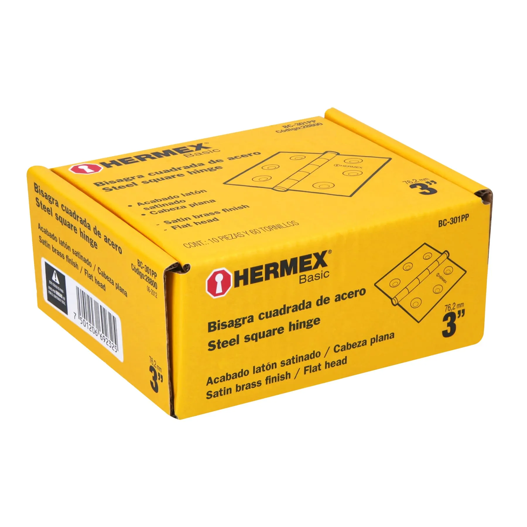 Caja De 20 Bisagras Cuadradas De 7.6 Cm, Acero Latonado Hermex