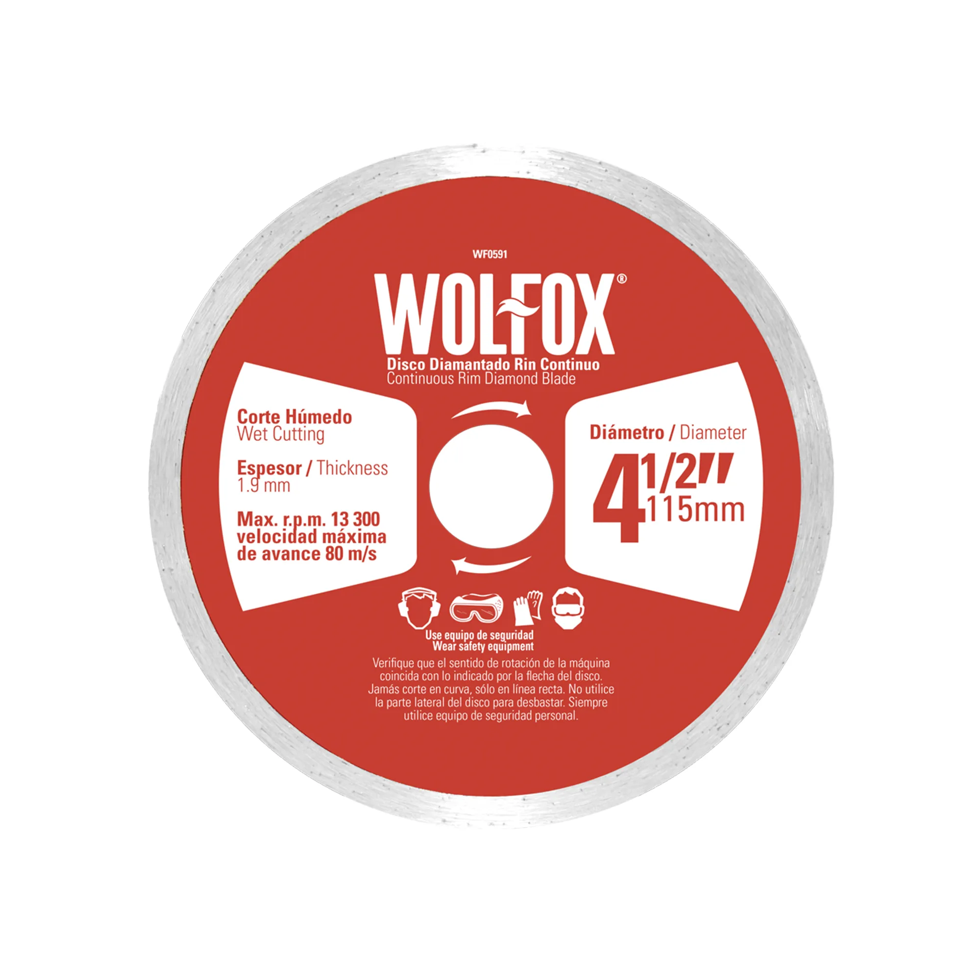 Disco Diamantado De 4.1/2'' Wolfox 1.8 Mm Corte Continuo