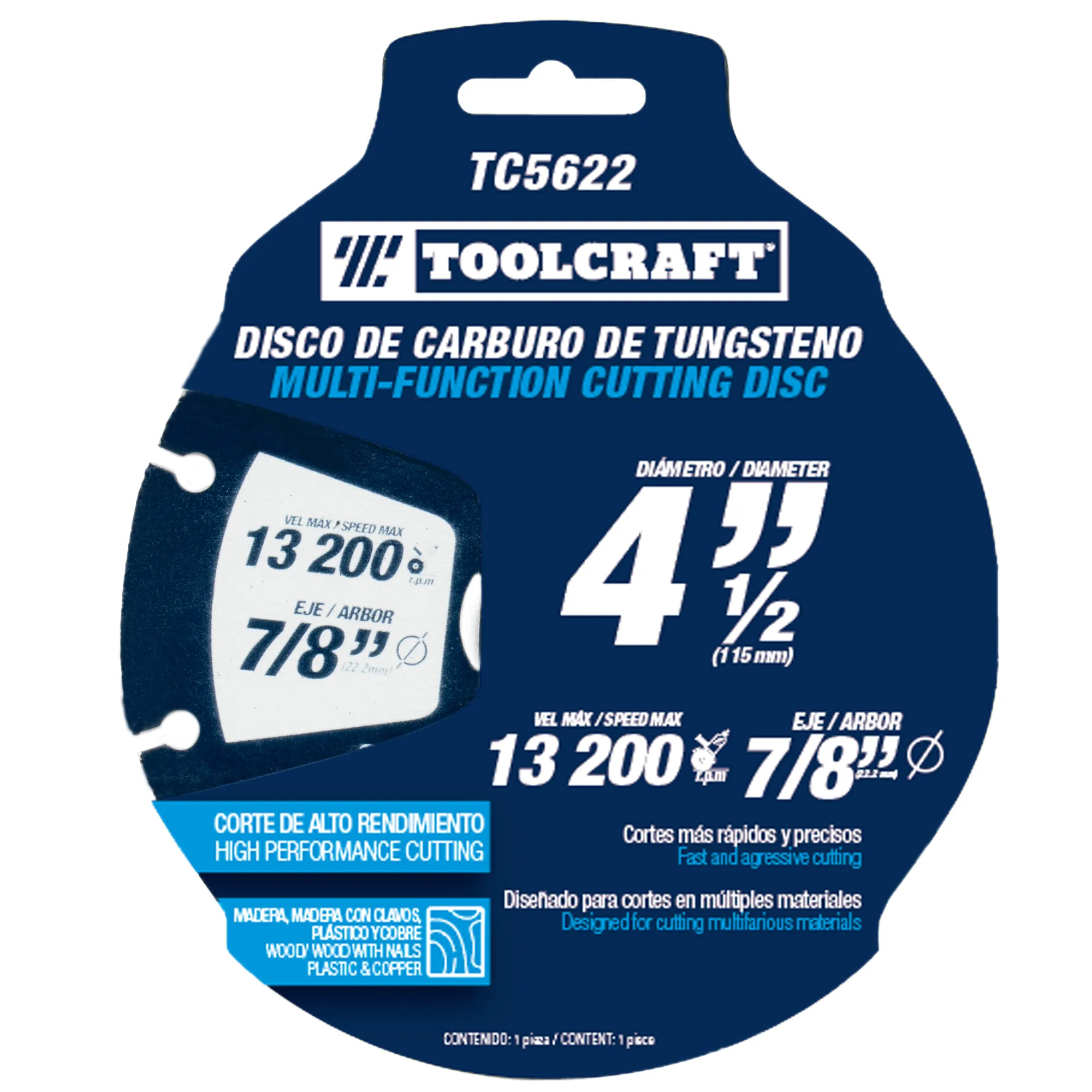 Disco Carburo De Tungsteno 4.1/2'' Toolcraft Multiproposito