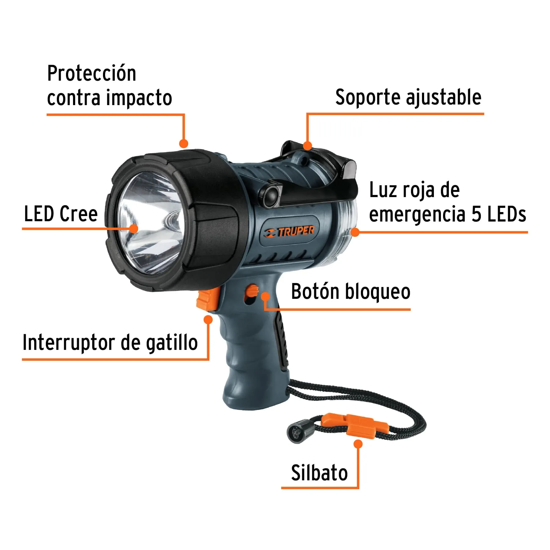 Linterna Recargable De Emergencia 350 M, Ip67, 300 Lumenes Truper