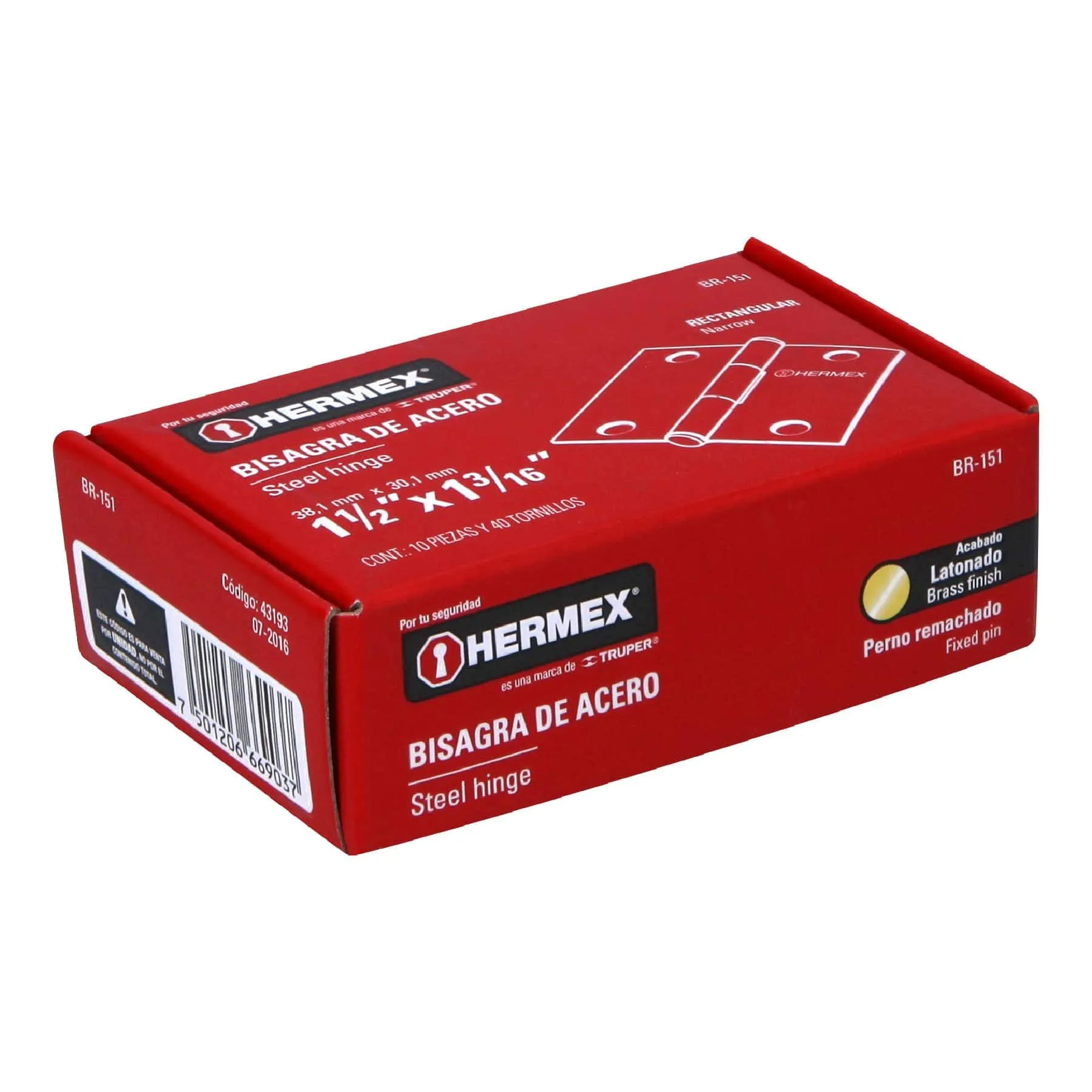 Caja De 20 Bisagras Rectangulares De 3.8 Cm, Acero Latonado Hermex