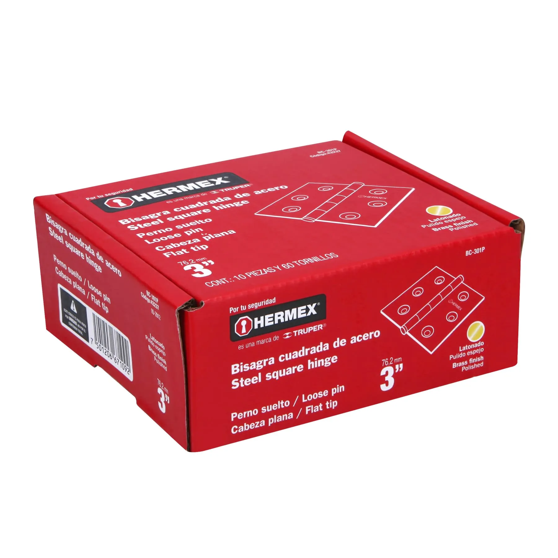 Caja De 20 Bisagras Cuadradas De 7.6 Cm, Acero Latonado Hermex