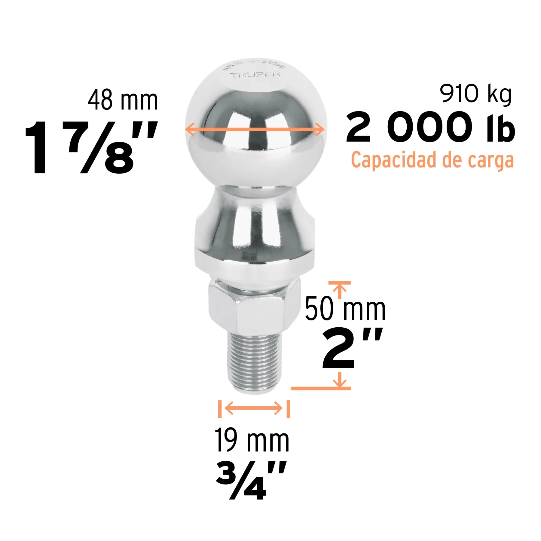 Bola De Arrastre Cromada Para Acoplador, 2.000 Libras Truper