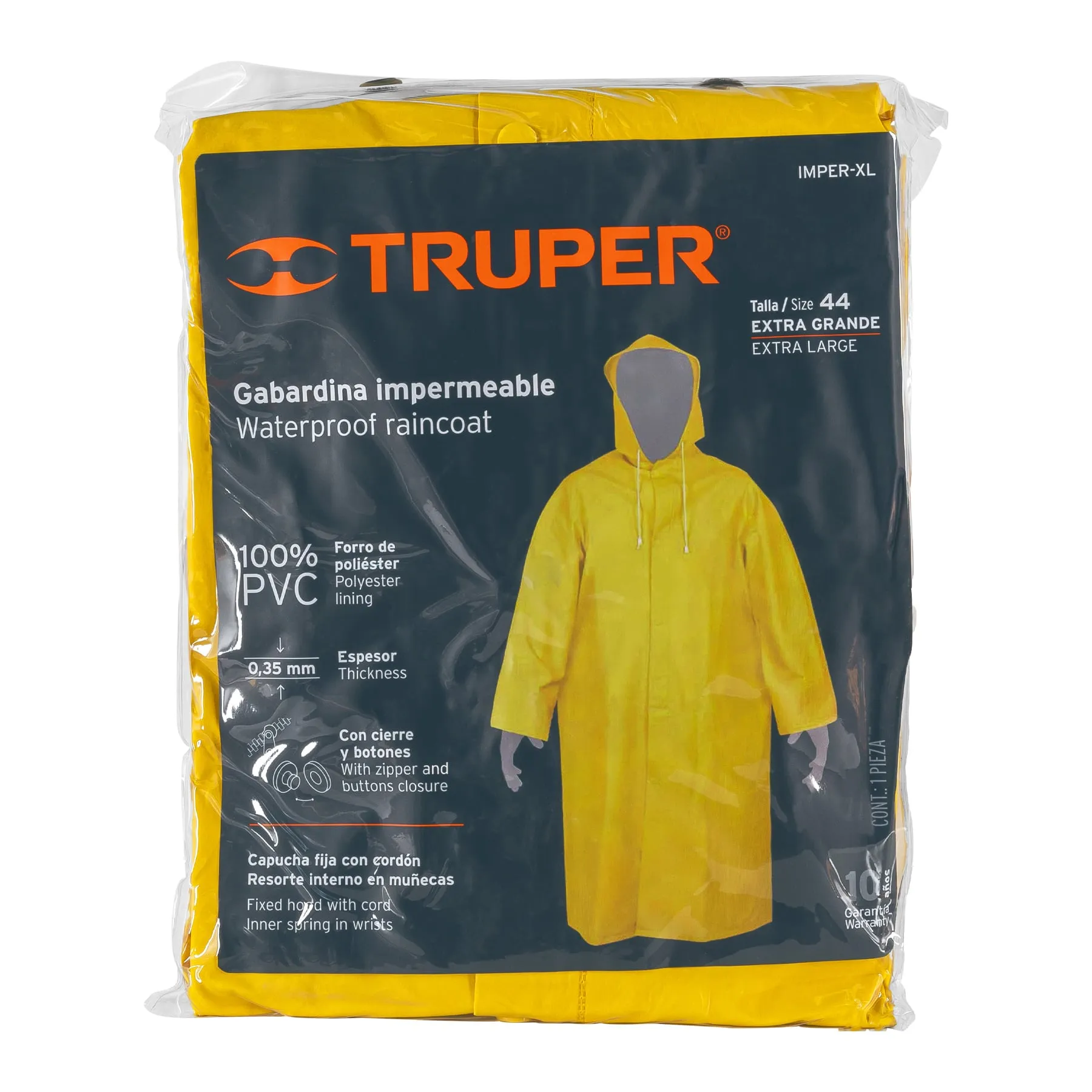 Capa Impermeable Amarilla De Pvc Con Capucha, Talla Xl Truper