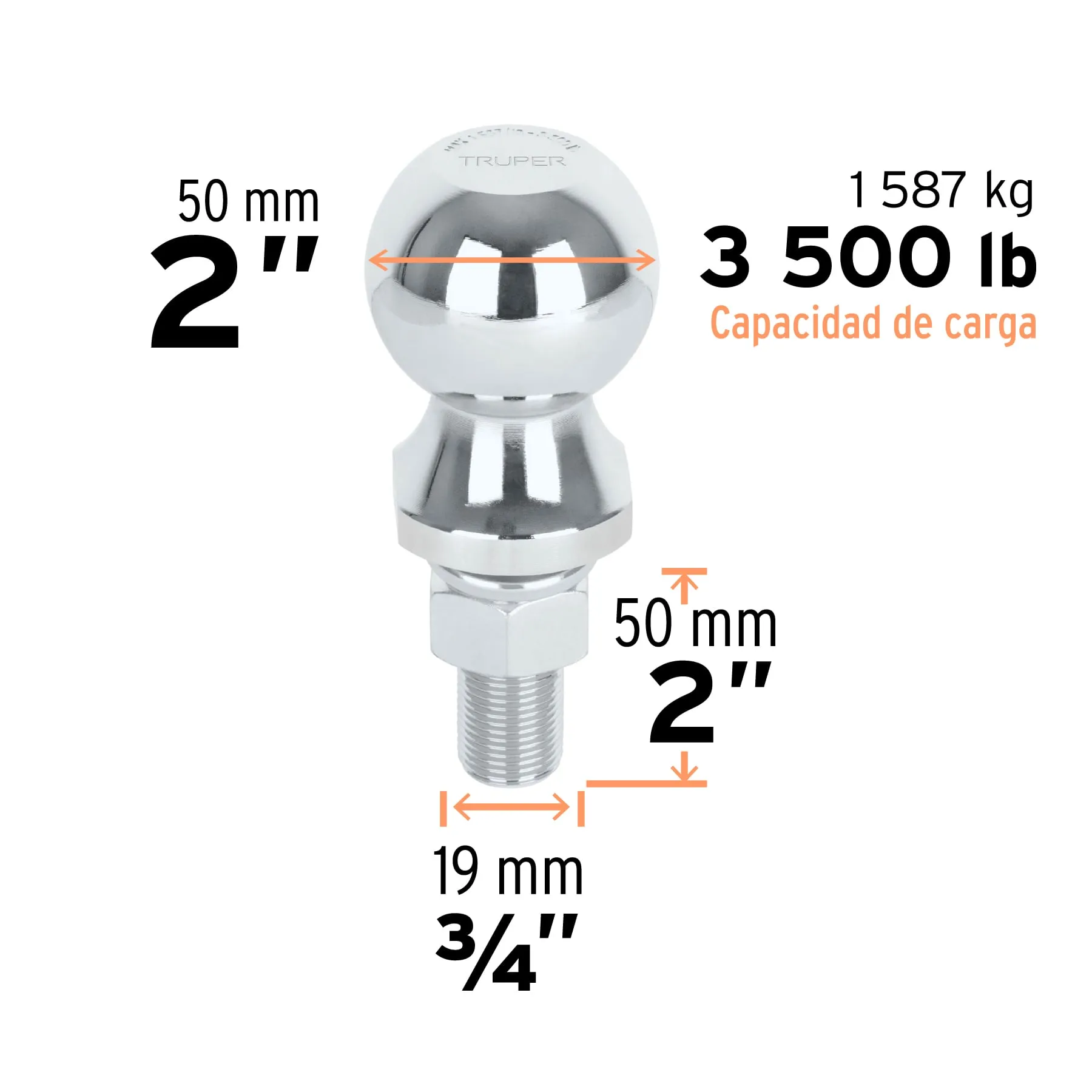 Bola De Arrastre Cromada Para Acoplador, 3.500 Libras Truper