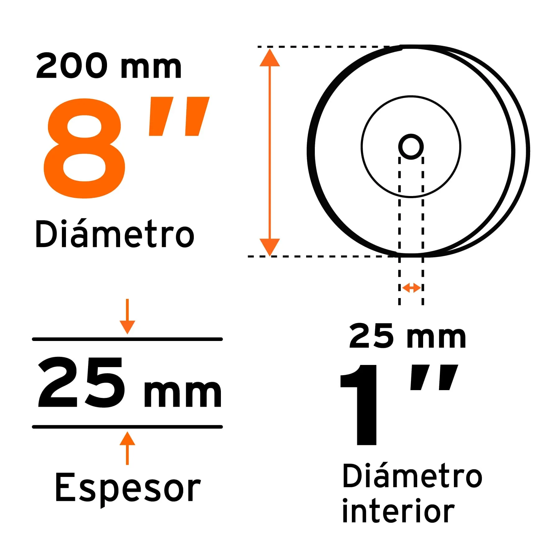 Piedra Abrasiva De 8" Para Esmeril, Grano 60, Espesor 1" Truper