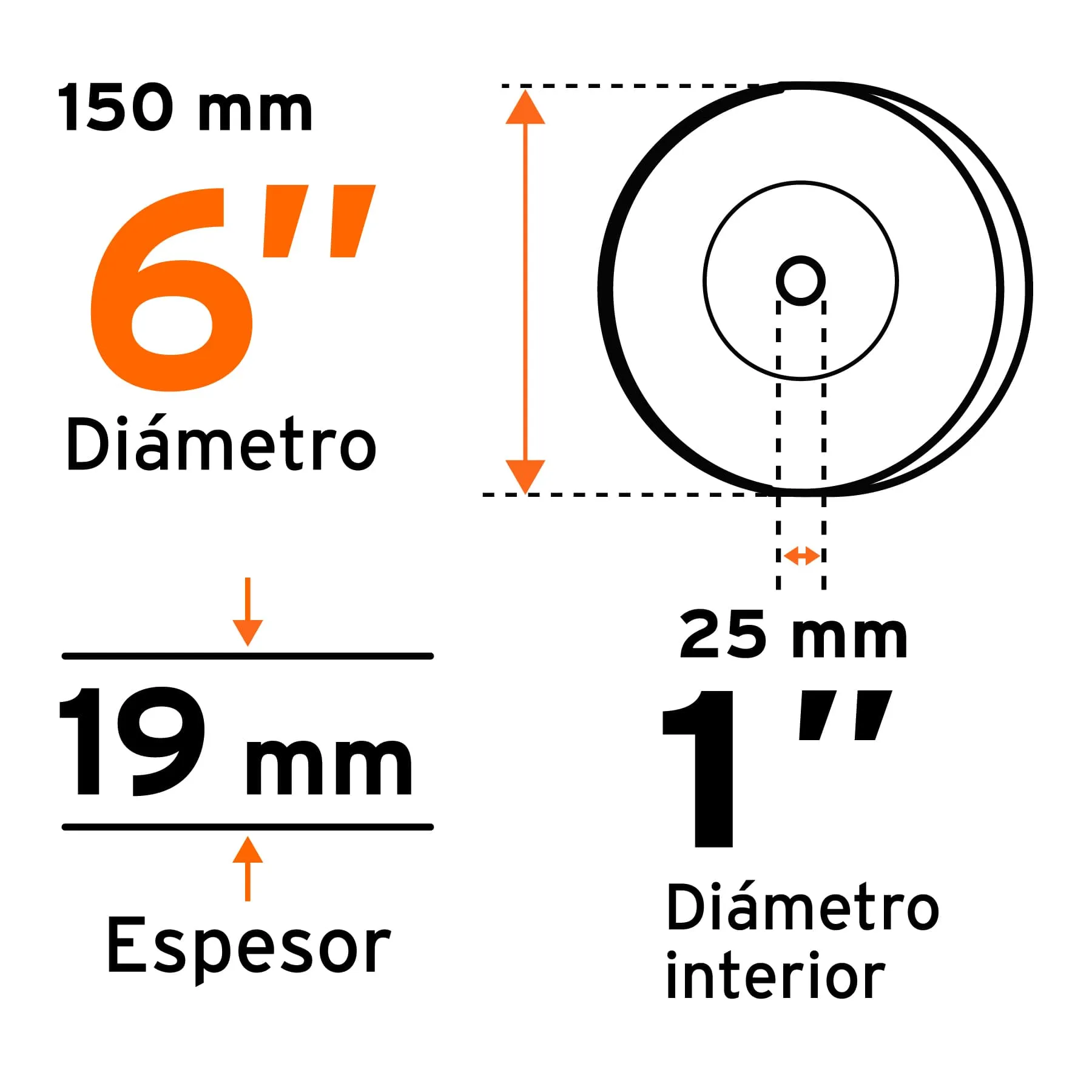 Piedra Abrasiva De 6" Para Esmeril, Grano 60, Espesor 3/4" Truper