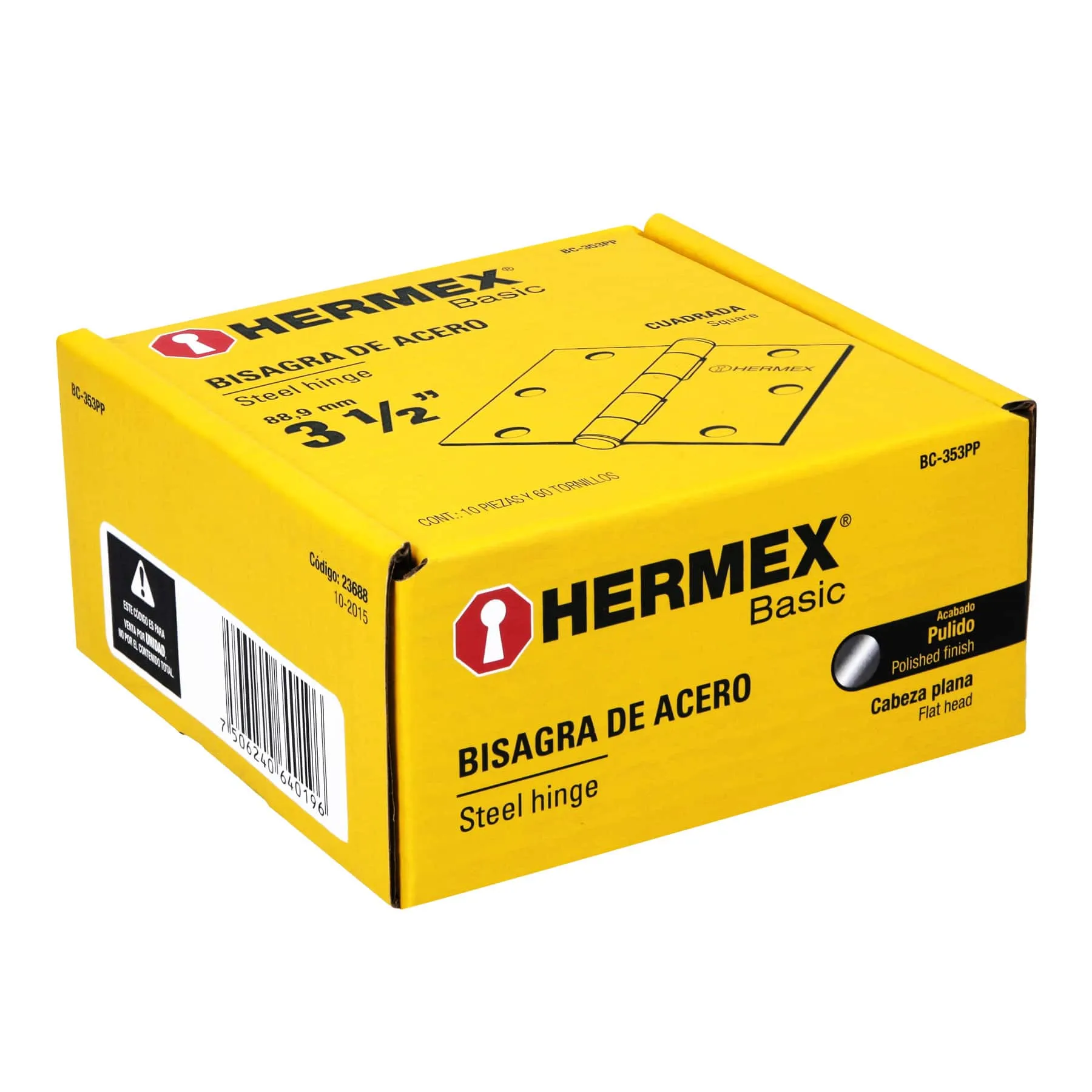 Caja De 10 Bisagras Cuadradas De 8.9 Cm, Acero Cromo Mate Hermex