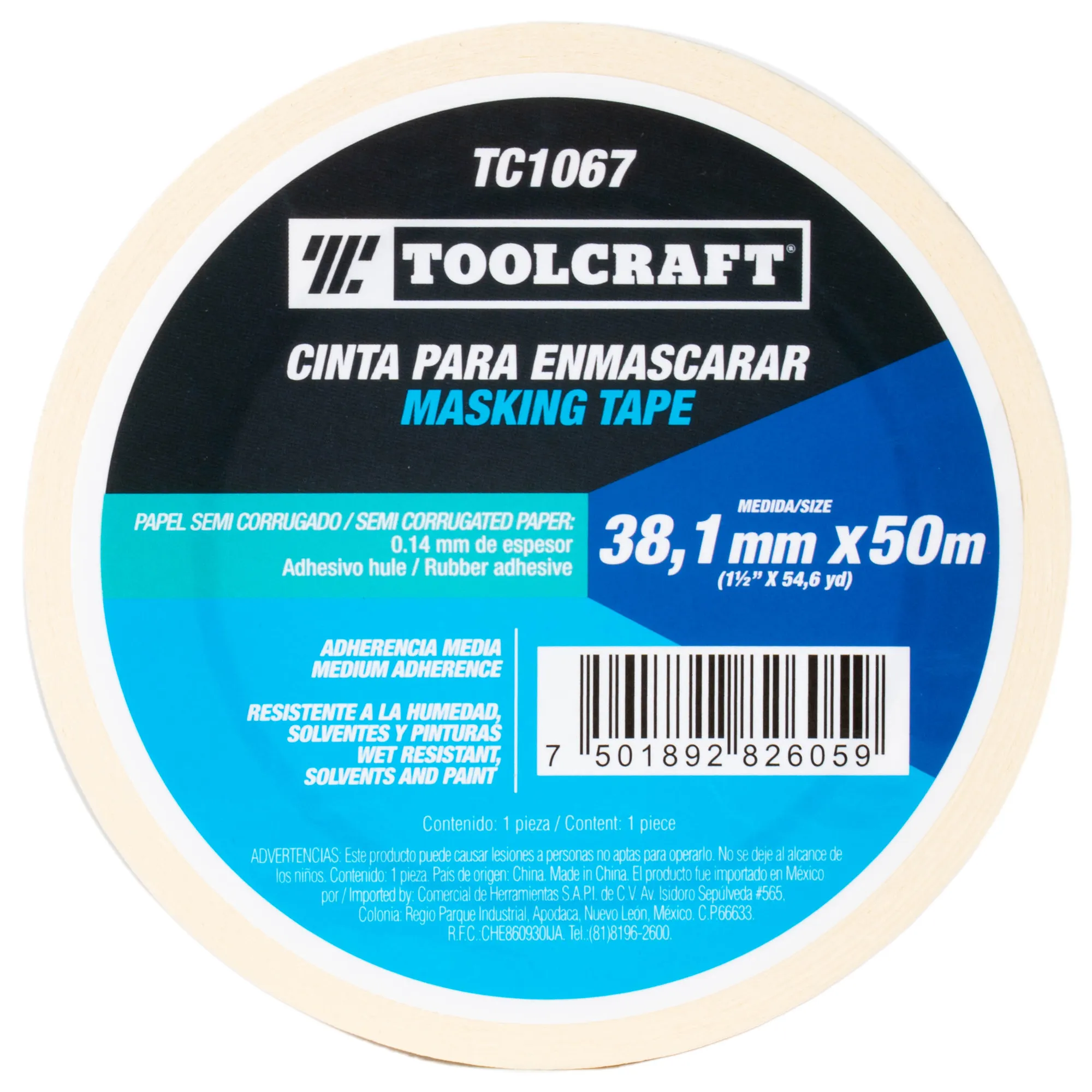 Cinta Enmascarar 1.1/2'' X 50 M Toolcraft Adhesivo De Hule