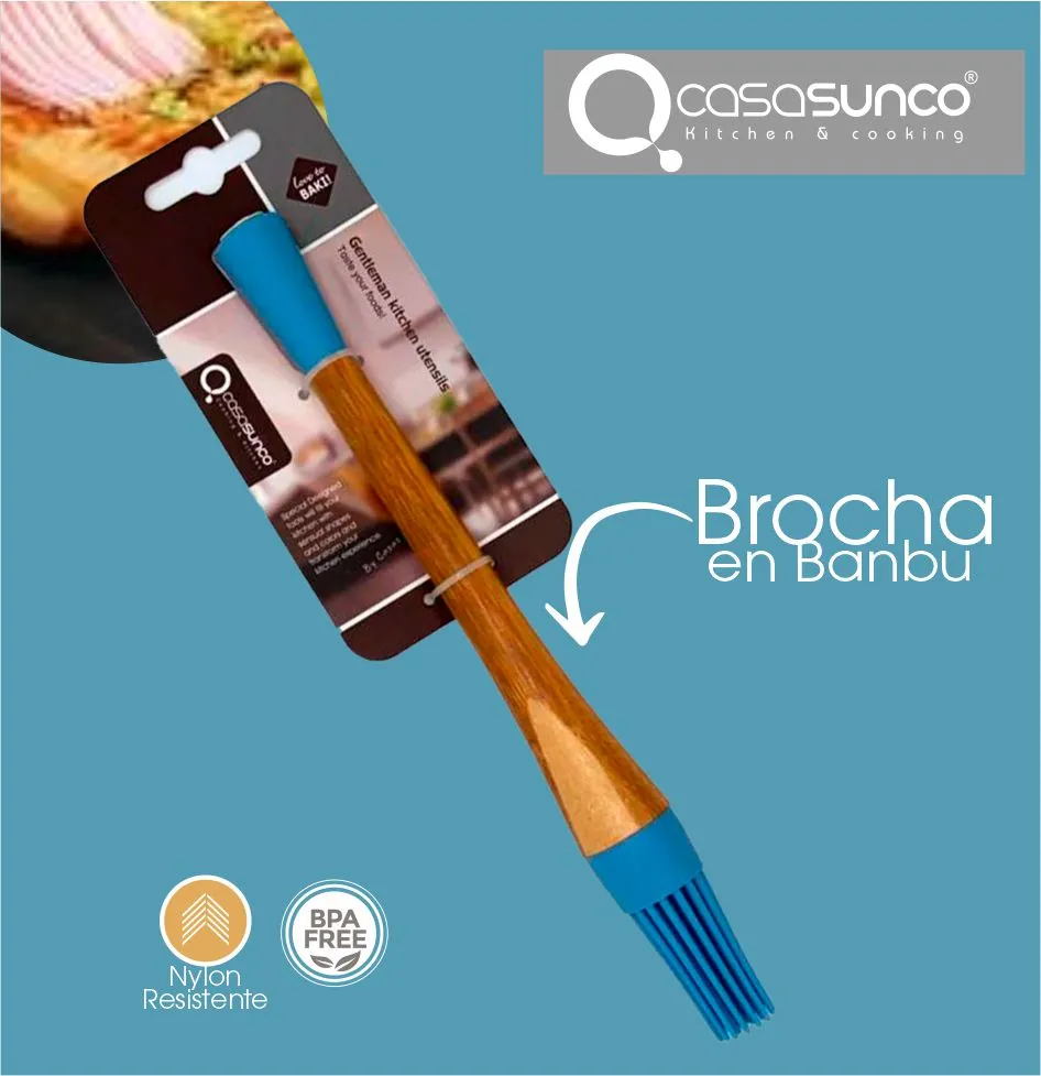 Brocha Cocina En Bambu Y Silicona Azul Cielo