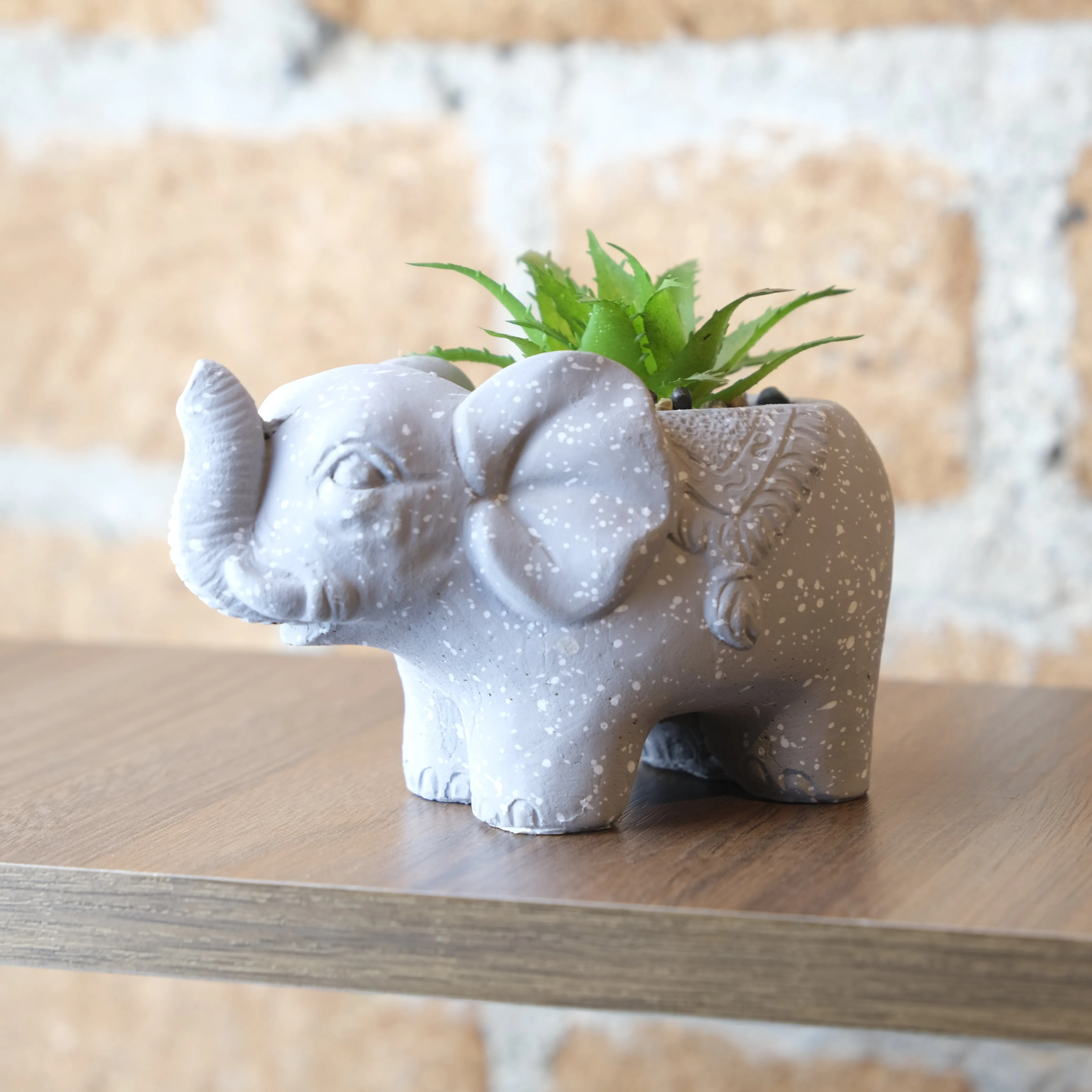 Flor Decorativa Con Maceta Elefante Gris Plata En Ceramica Lafe