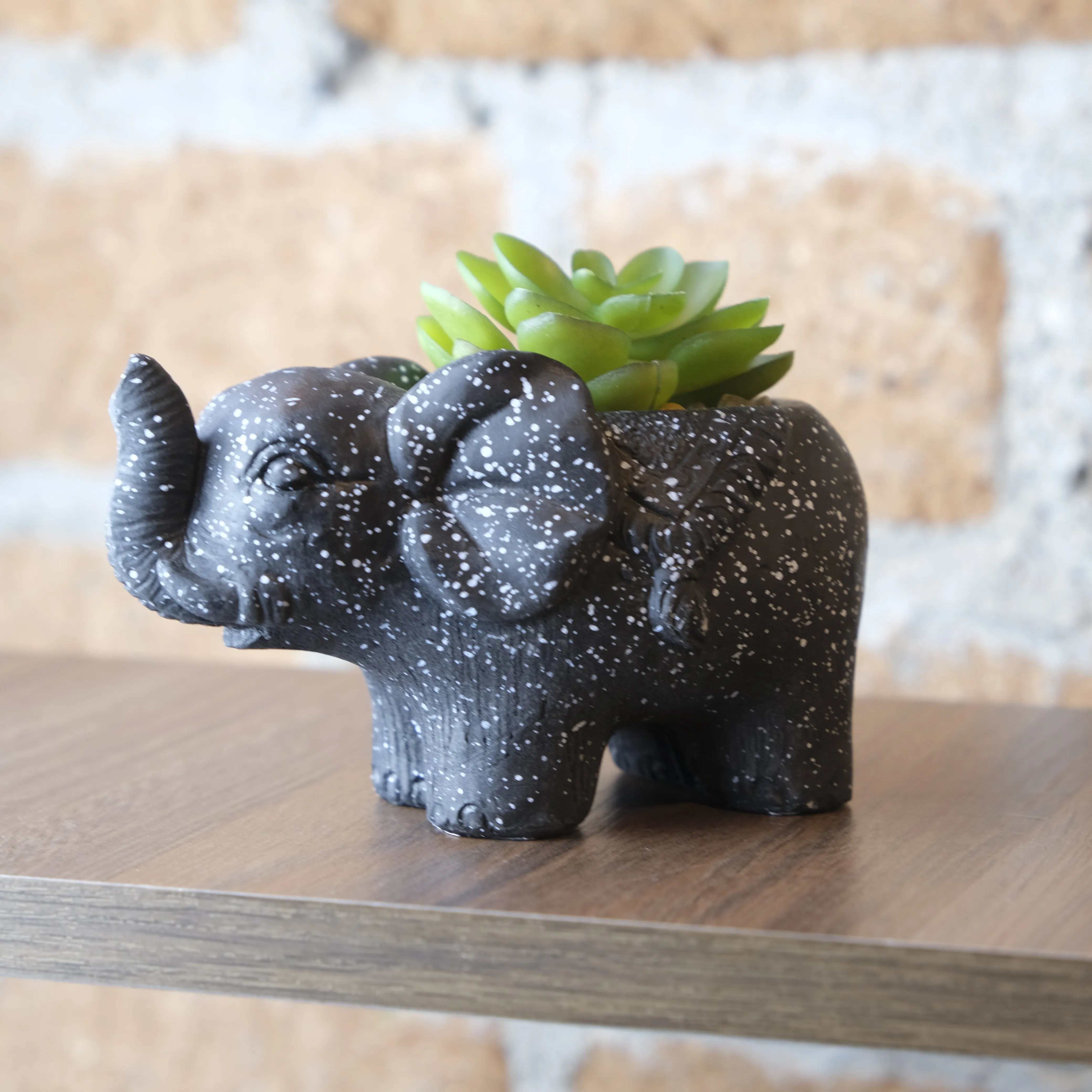 Flor Decorativa Con Maceta Elefante Negra En Ceramica Lafe