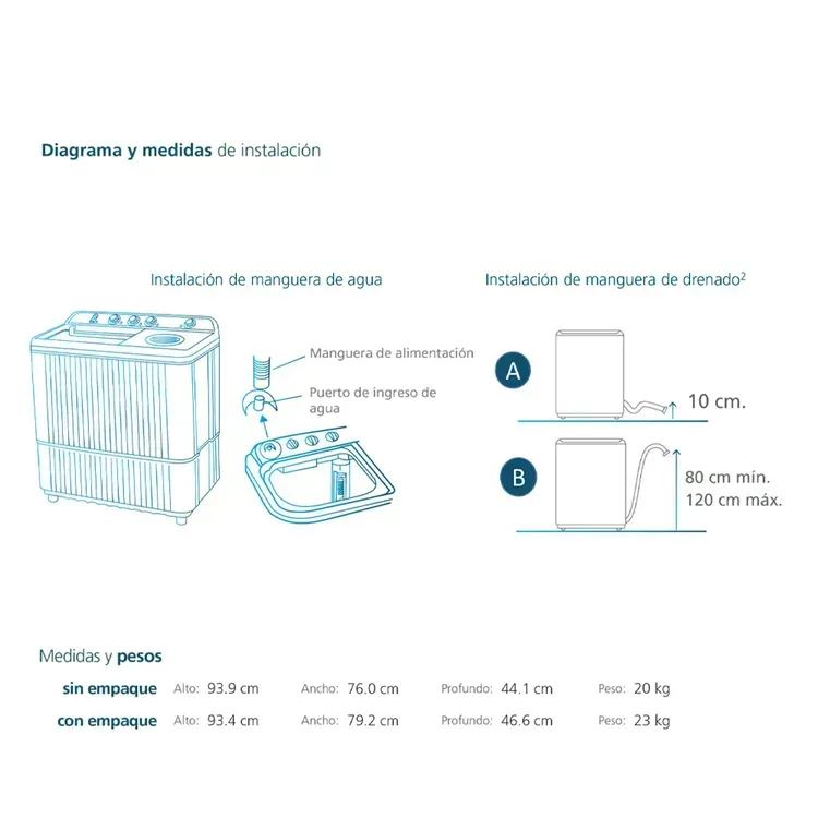 Lavadora Semiautomática Doble tina 11 Kg Blanca Mabe - LMD1123HBAB0