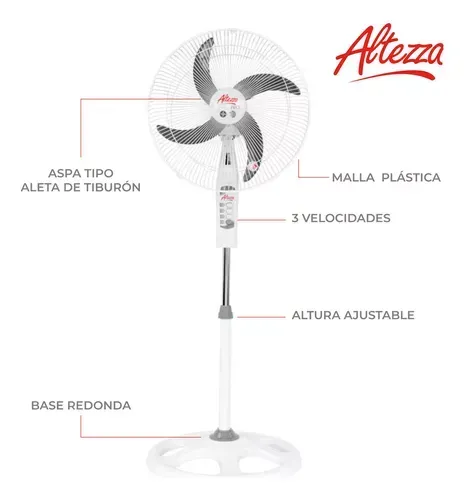 Ventilador altezza  18" 4ASPAS pedestal  doble balinera blanco- malla plastica 