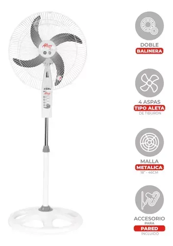 Ventilador altezza  18" 4ASPAS pedestal  doble balinera blanco- malla plastica 