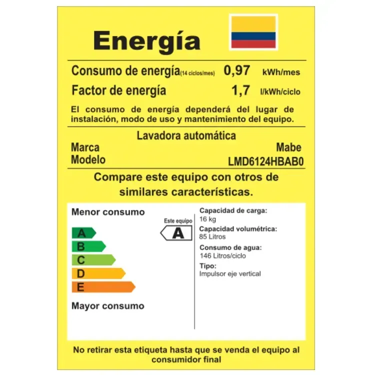 Lavadora MABE Semi Automática Carga Superior 16 Kilos LMD6124HBAB0 Blanca