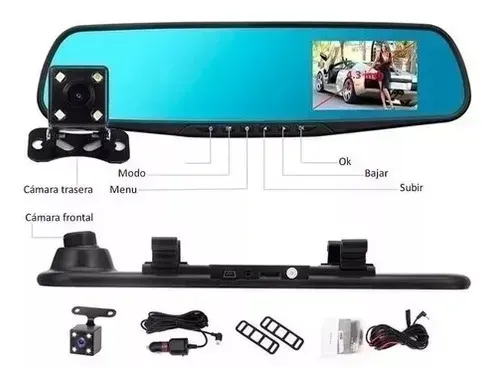 Espejo Retrovisor TV Doble Cámara Para Carro FULL HD