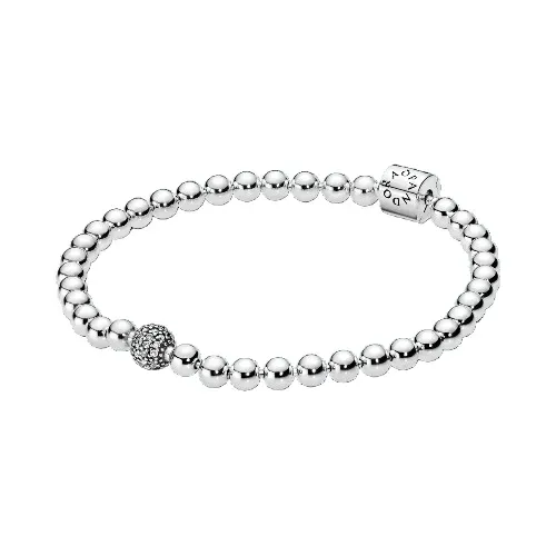 Brazalete De Cuentas y Pavé Tipo Pandora Plata 925