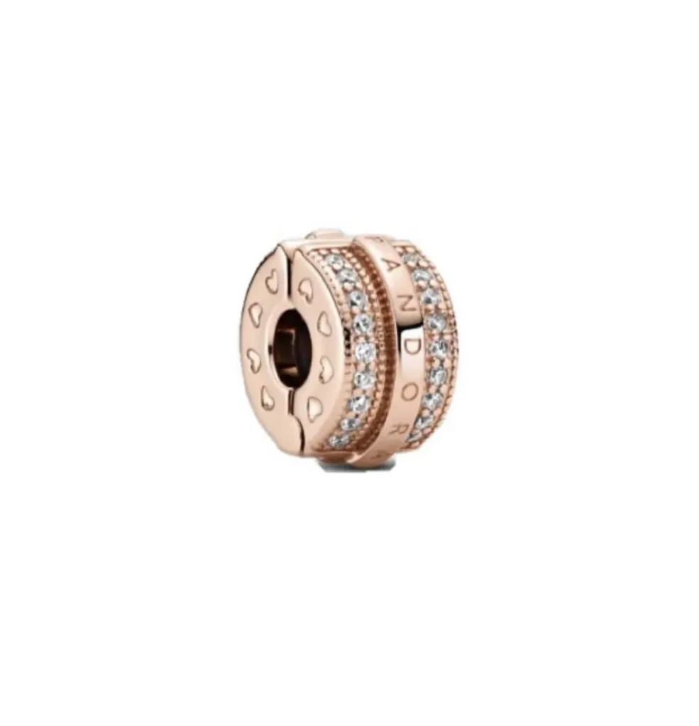 Charm Clip Tipo Pandora Logo Brillante Oro Rosa Plata 925