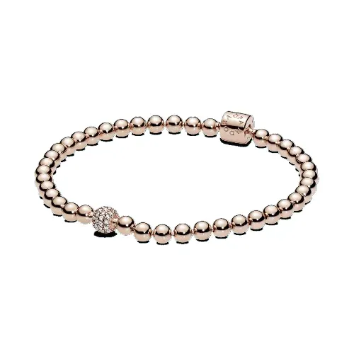 Brazalete TIPO Pandora de Cuentas y Pavé Recubrimiento en Oro Rosa