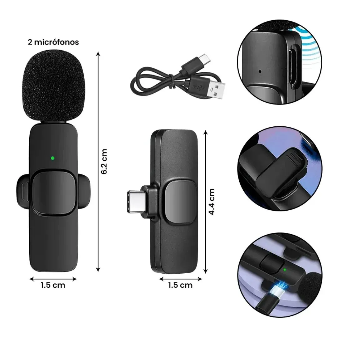 Micrófono Inalámbrico 2 En 1 K9 Compatible Con iPhone Y Android Tipo C