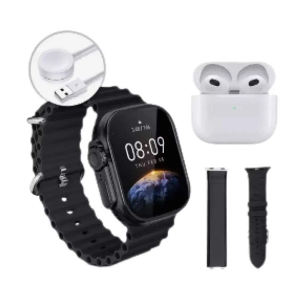 Combo Reloj Inteligente Smart Watch ET21 Ultra Max Con 3 Correas y Airpods Pro 2da Generación