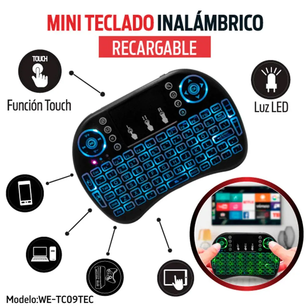 Mini Teclado Airmouse Android Smart TV Iluminado
