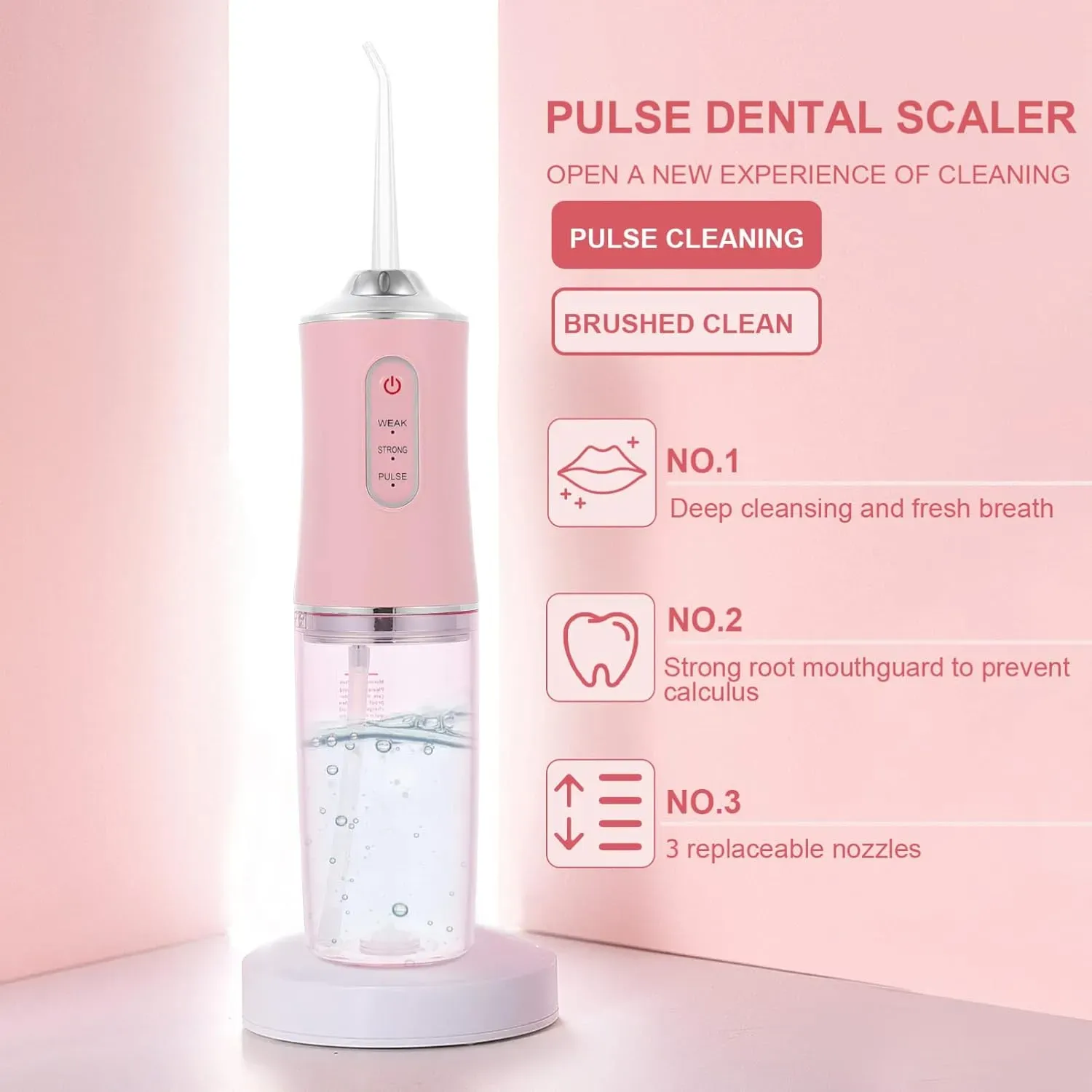 Set Dental Oral Irrigador Impermeable Limpiador de Dientes Rosa