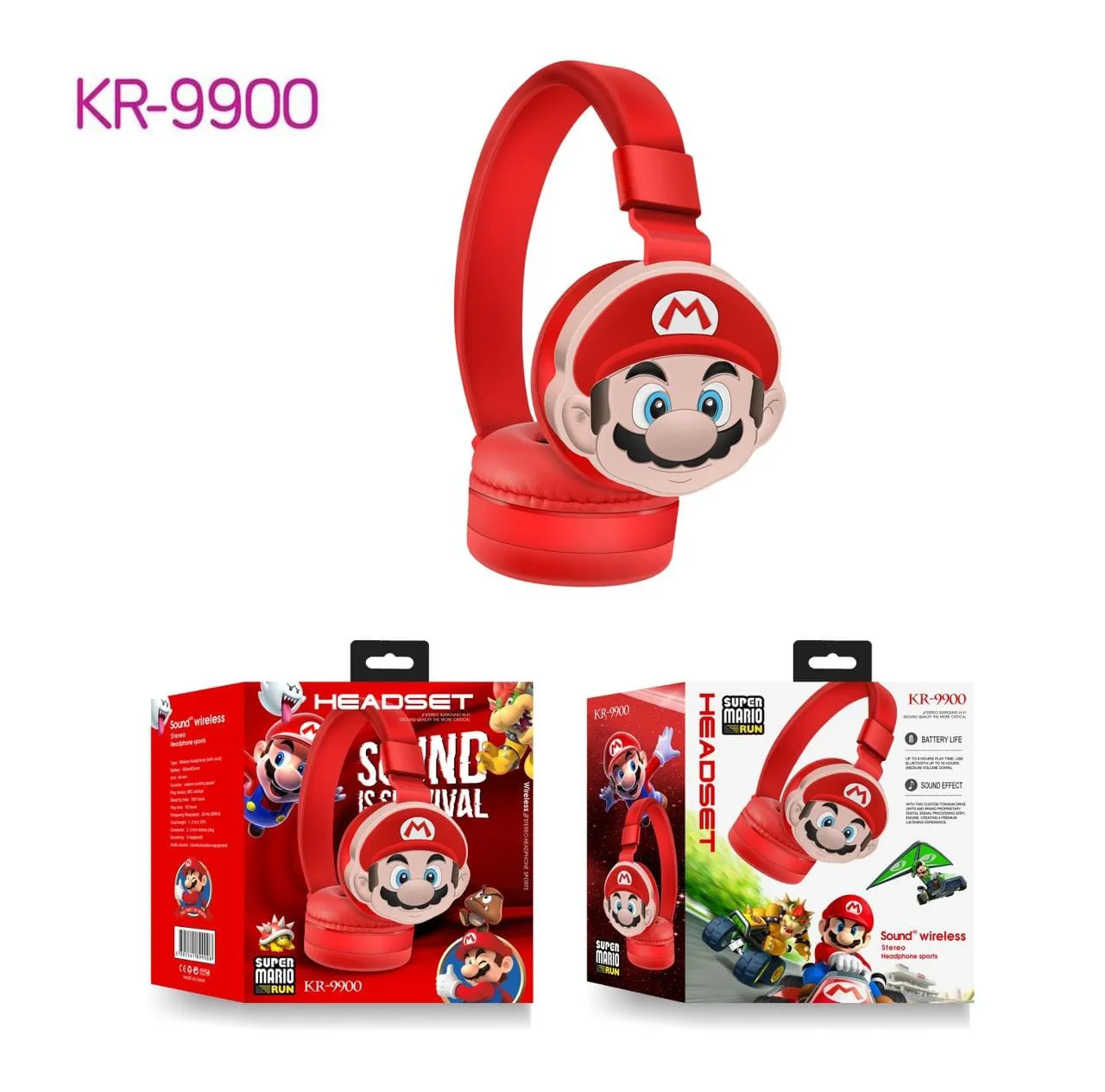 Diadema Audífonos Bluetooth Mario Bross Inalámbrica Kr-9900