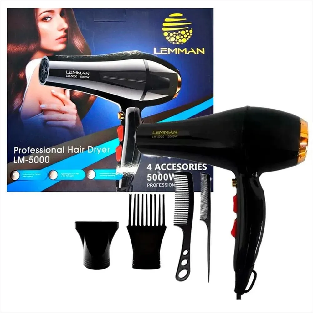 Secador De Cabello Lemman 5000 W Con 4 Accesorios