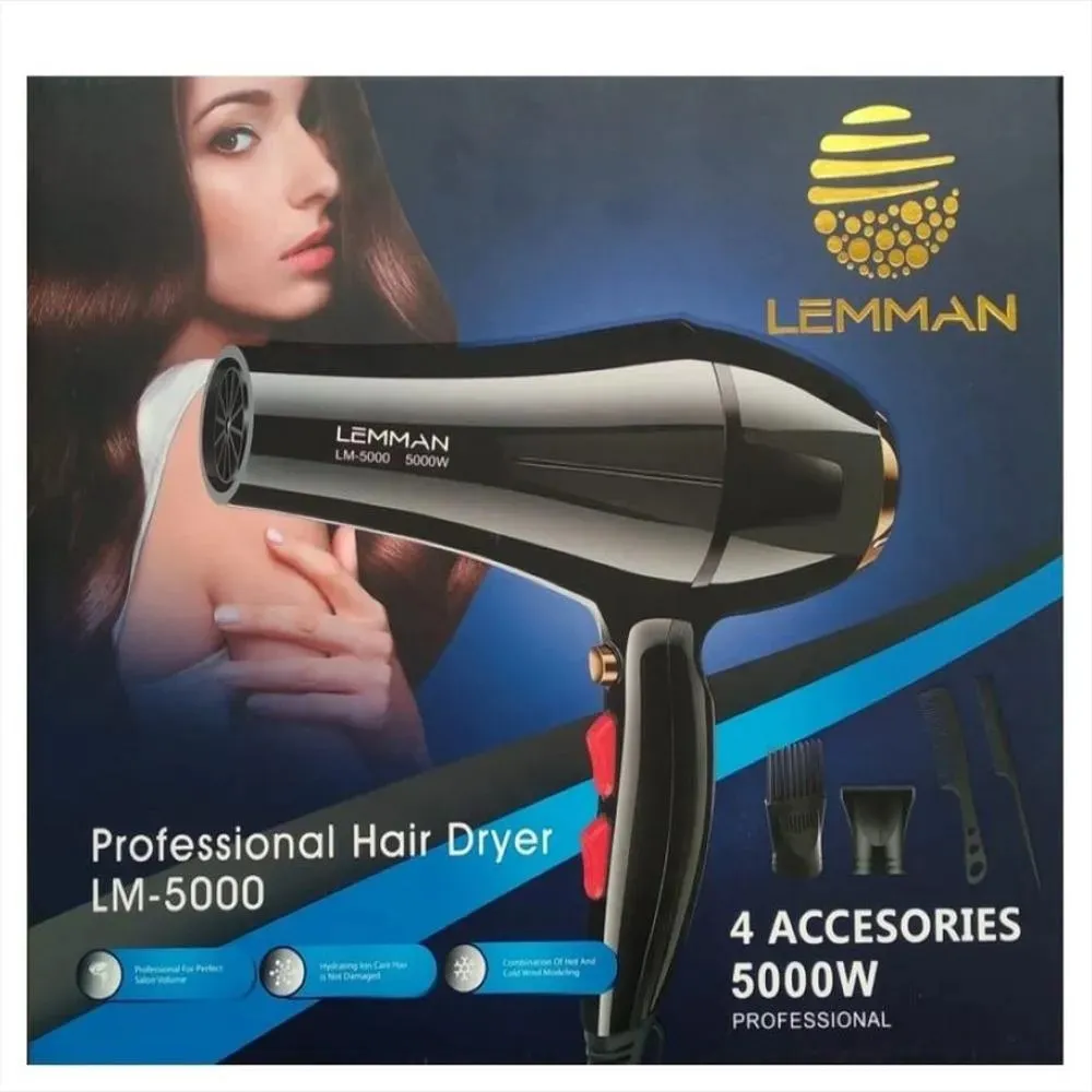 Secador De Cabello Lemman 5000 W Con 4 Accesorios