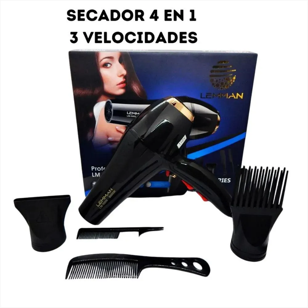 Secador De Cabello Lemman 5000 W Con 4 Accesorios